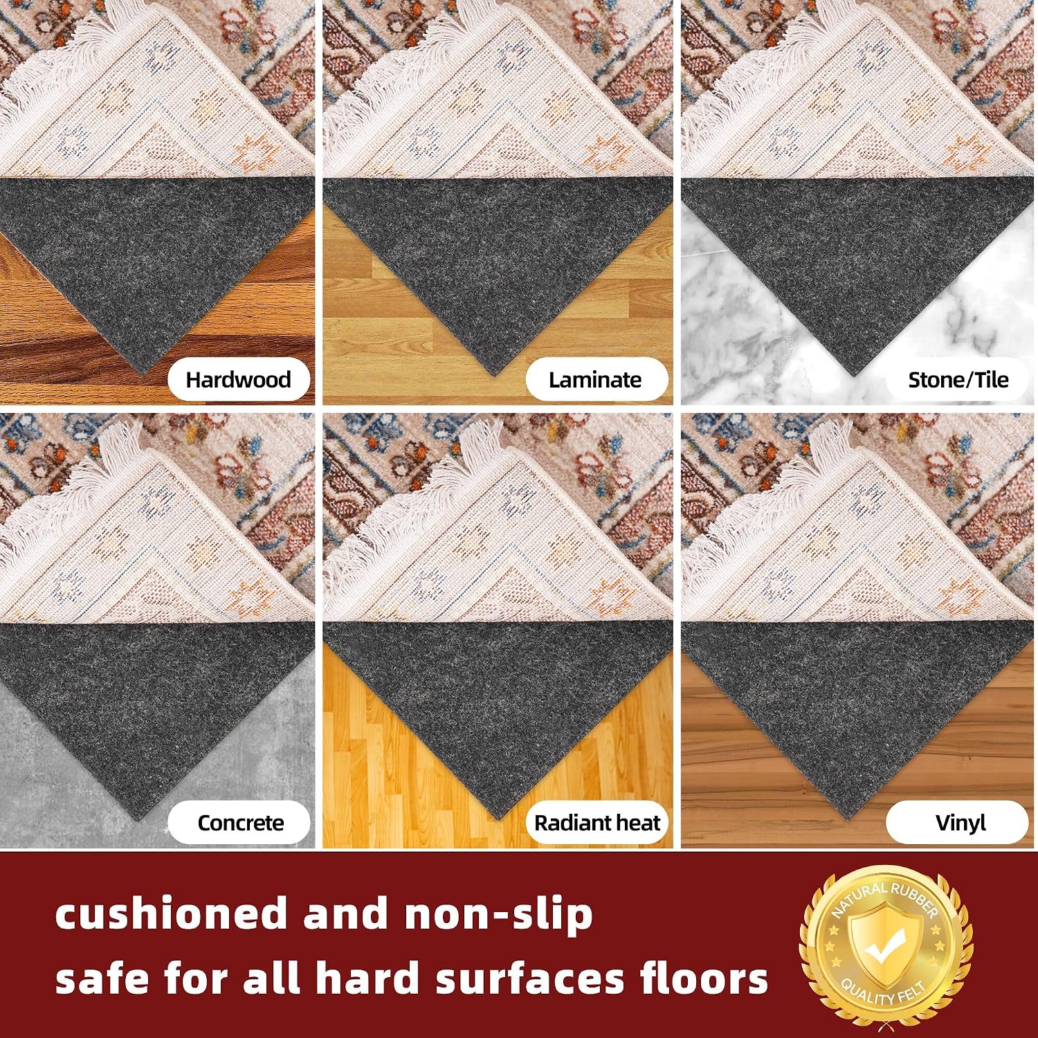 Detalle 2 de BAGAIL Felt and Natural Rubber Backing Rug Pad, 1/8” Thick, 5 x 7 ft – Non-Slip Cushioned Protector