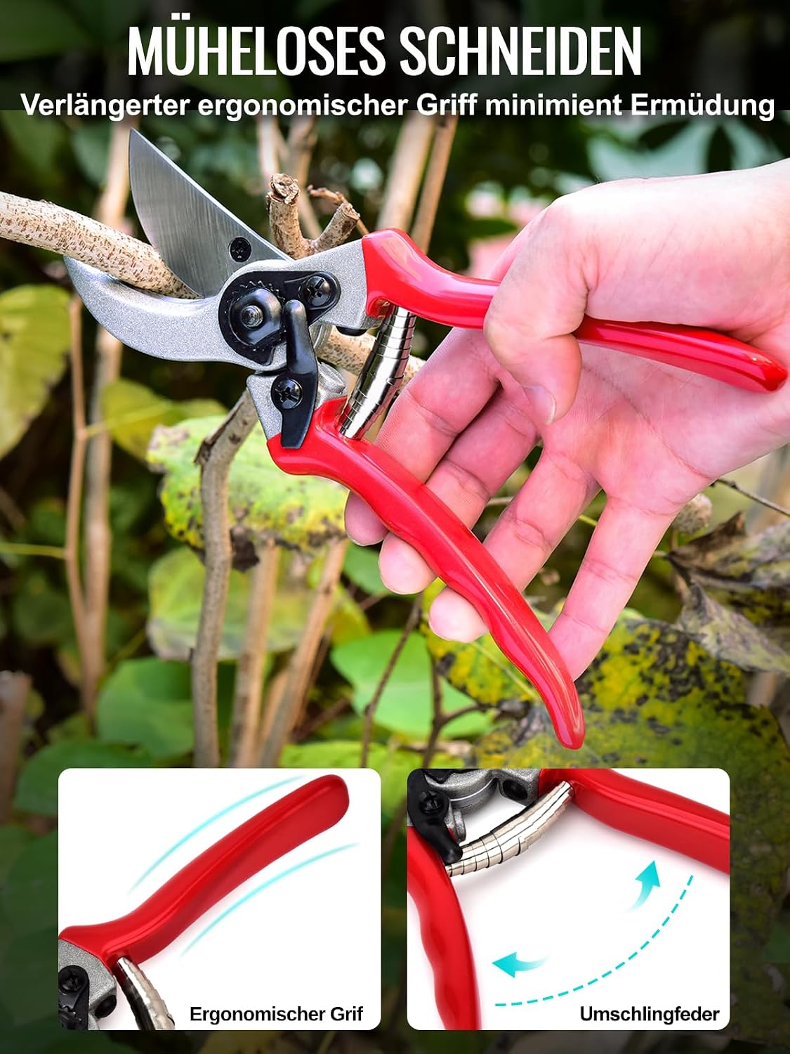 Thumbnail 3 de Gartenschere mit Bypass-Schneide (Schnittdurchmesser 25 mm) & 2 Ersatzfedern – Japanische SK5-Klinge