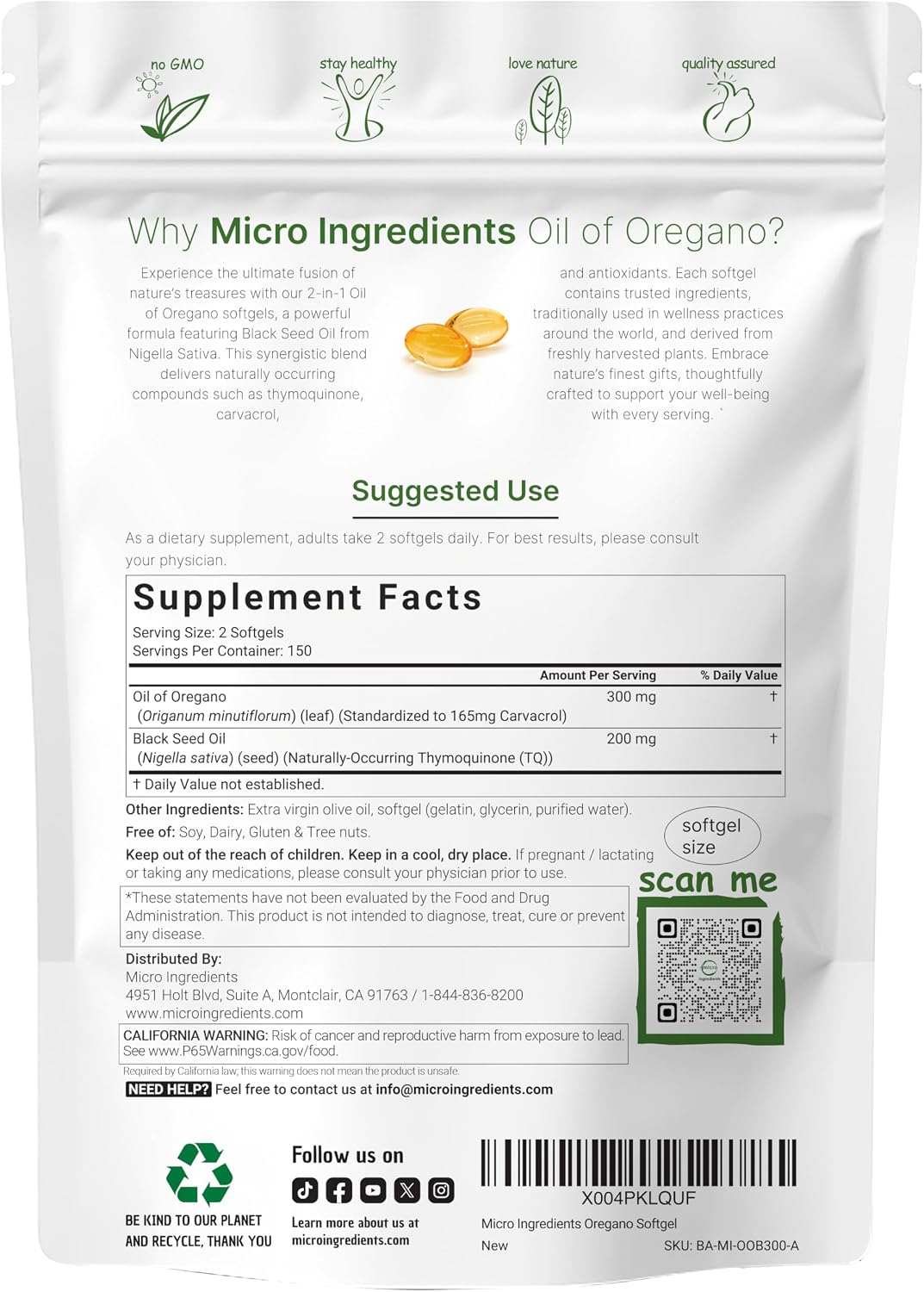 Thumbnail 6 de Micro Ingredients Oregano Oil Softgels 300-count