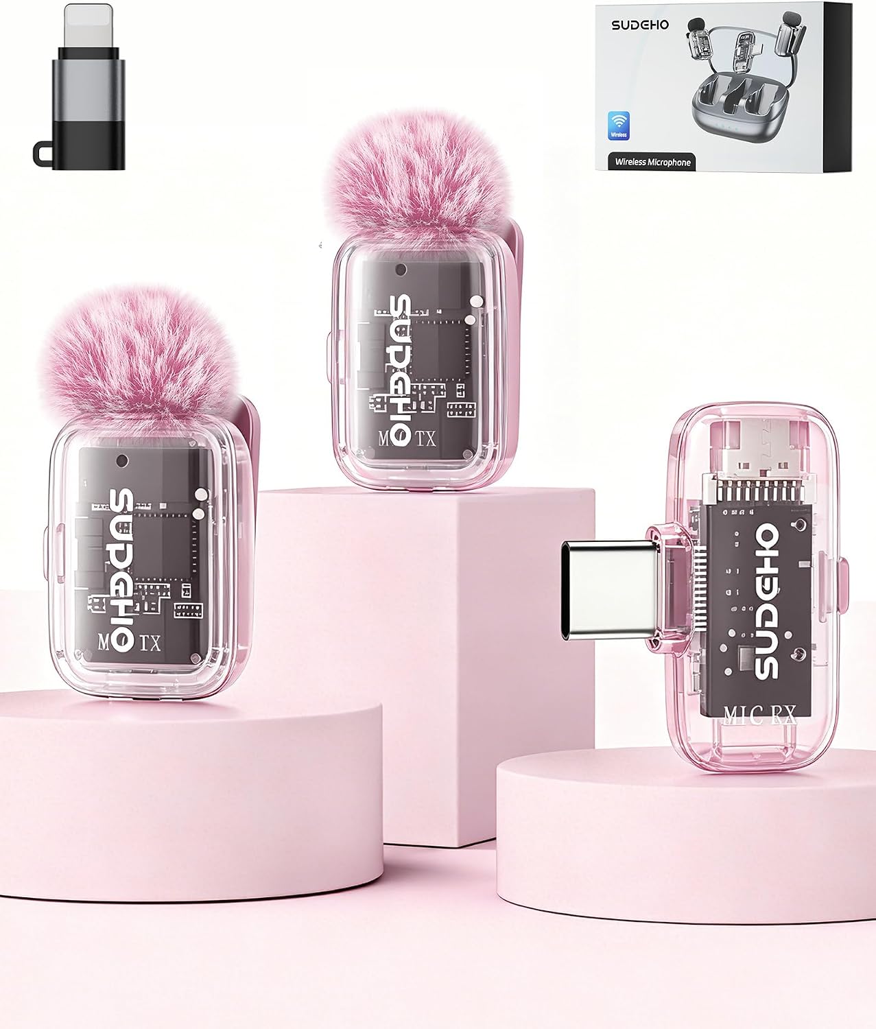 Detalle de Wireless Mini Lavalier Microphones, Pink