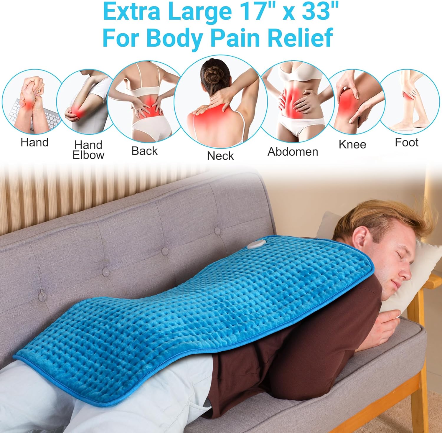 Thumbnail 3 de Boileau Extra Large 17"×33" Electric Heating Pad for Back Pain and Period Cramps Relief