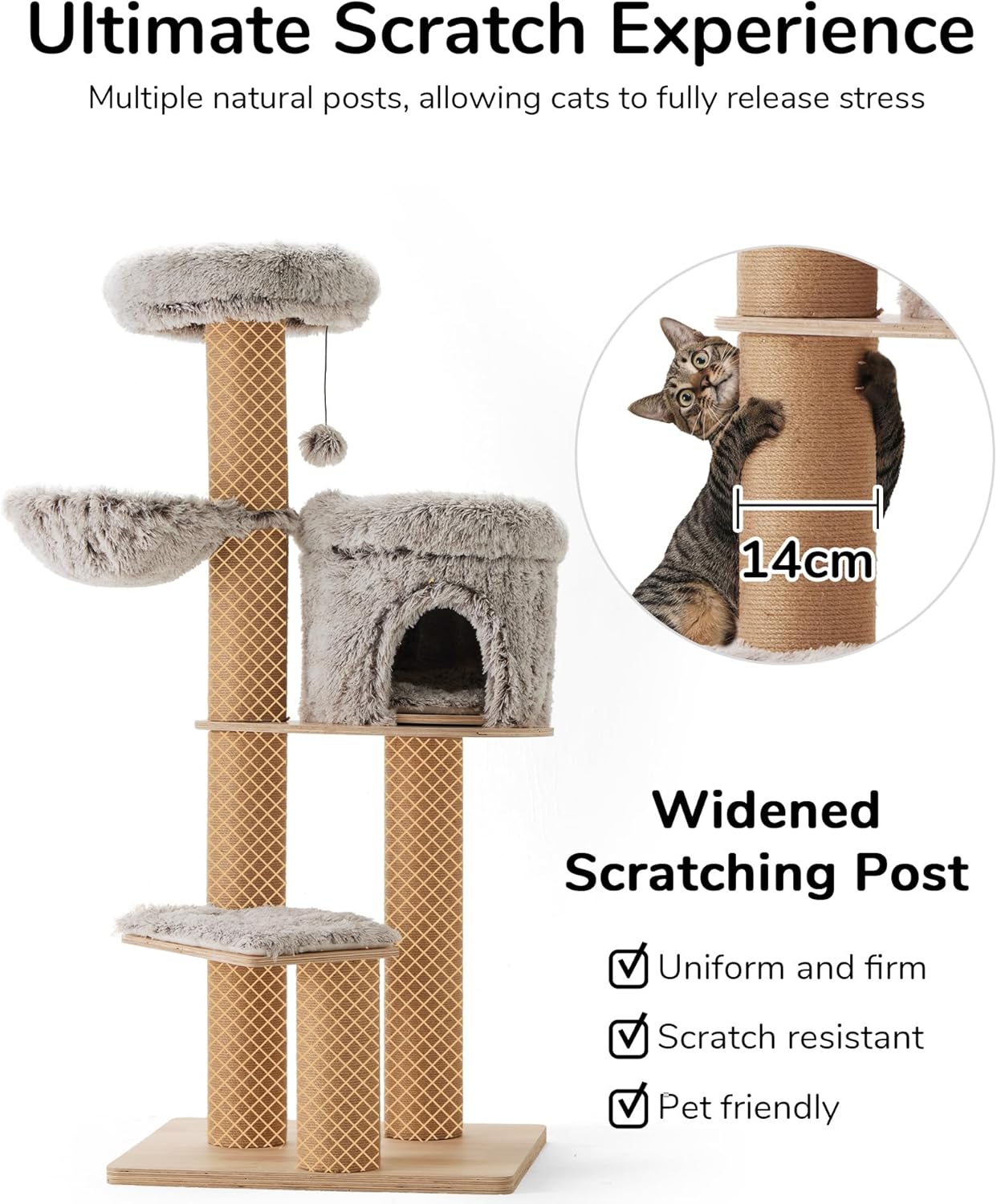 Thumbnail 4 de FUKUMARU Cat Tree 5 in 1 (155cm) with 4 Levels, 6 Scratching Posts & Detachable Cushions