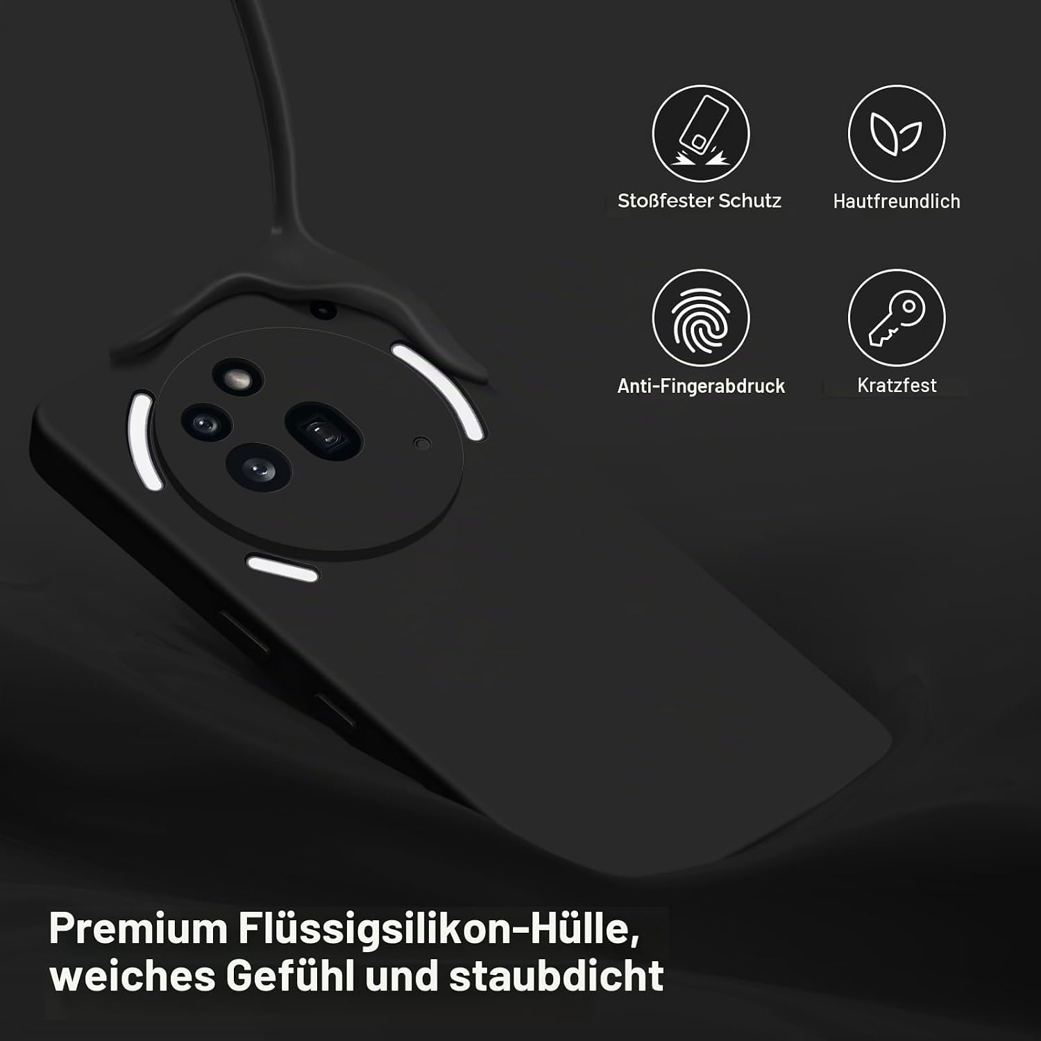 Detalle de Btstring Hülle für Nothing Phone 3A Pro – Hochwertiges Silikon Case mit seidig-weichem Innenfutter (Schwarz)