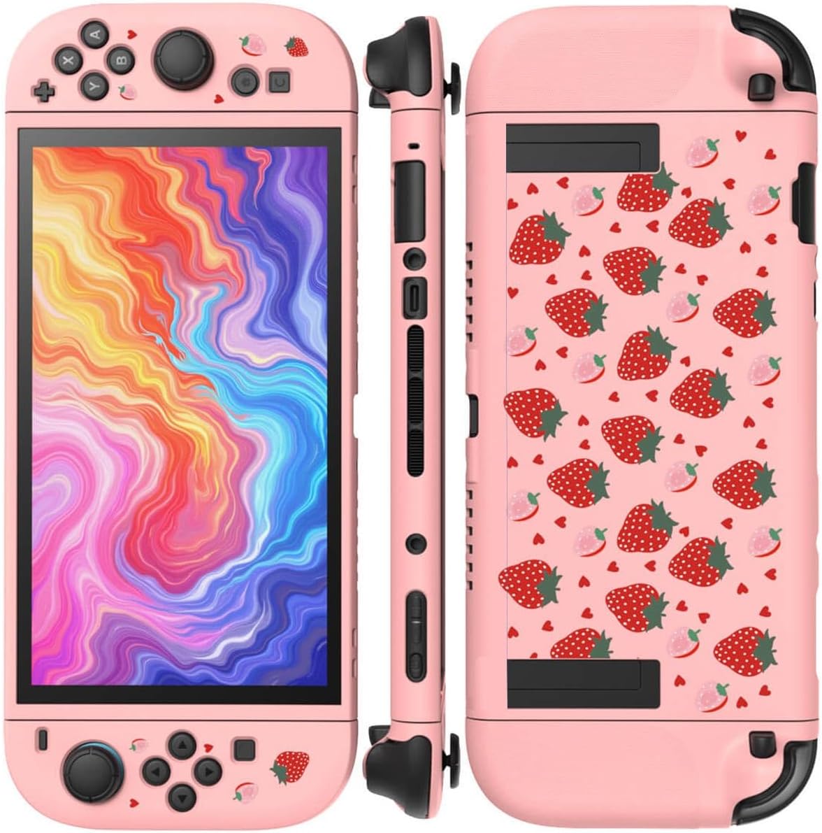 Thumbnail 6 de Textured Grip Protective Case for Nintendo Switch 2 (2025) in Cute Pink Strawberry Design – Matte Shockproof TPU Shell