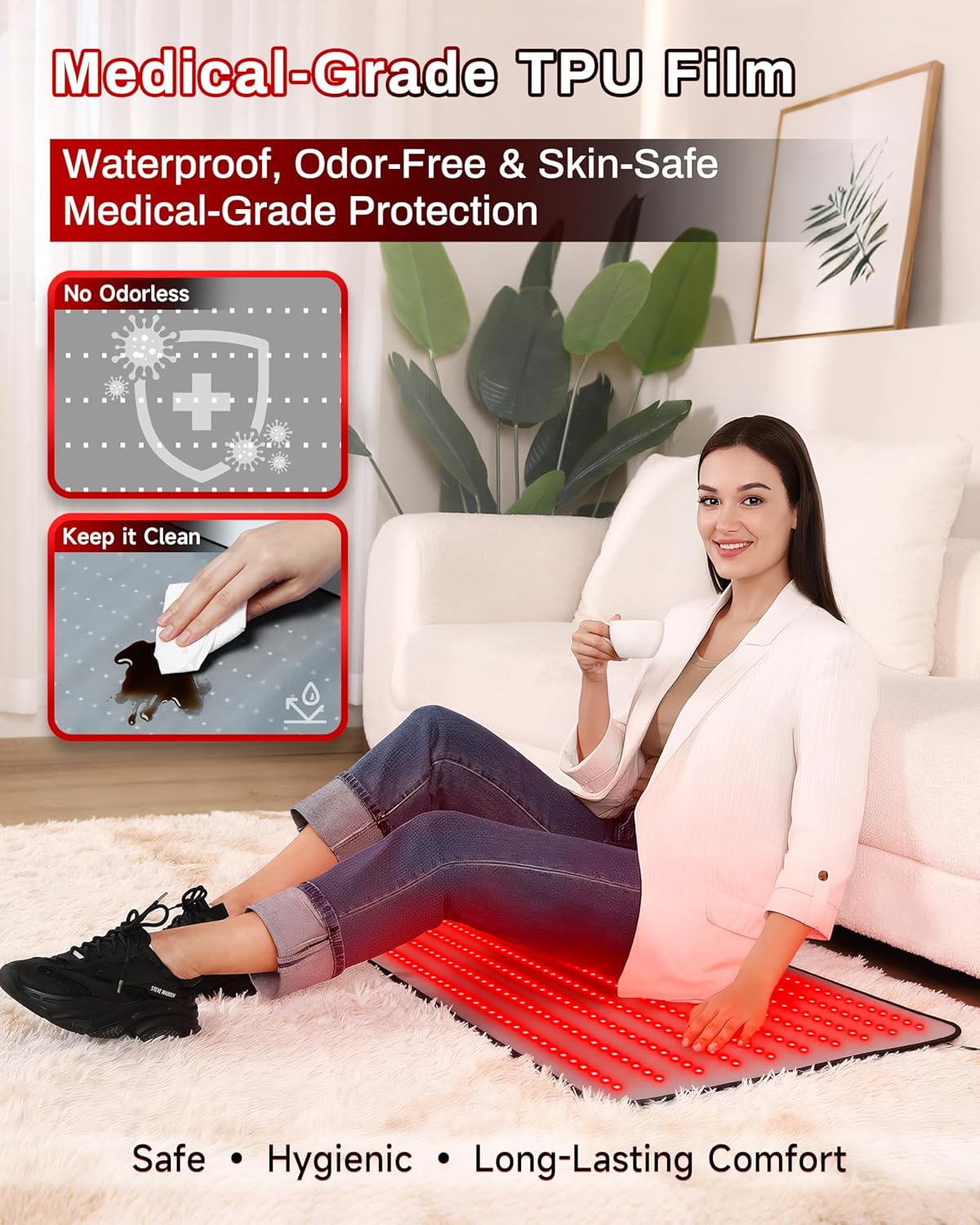 Detalle de Kaoudt Medical-Grade TPU Red Light Therapy Mat for Body (400 LEDs, 660nm + 850nm) – Full-Body Coverage