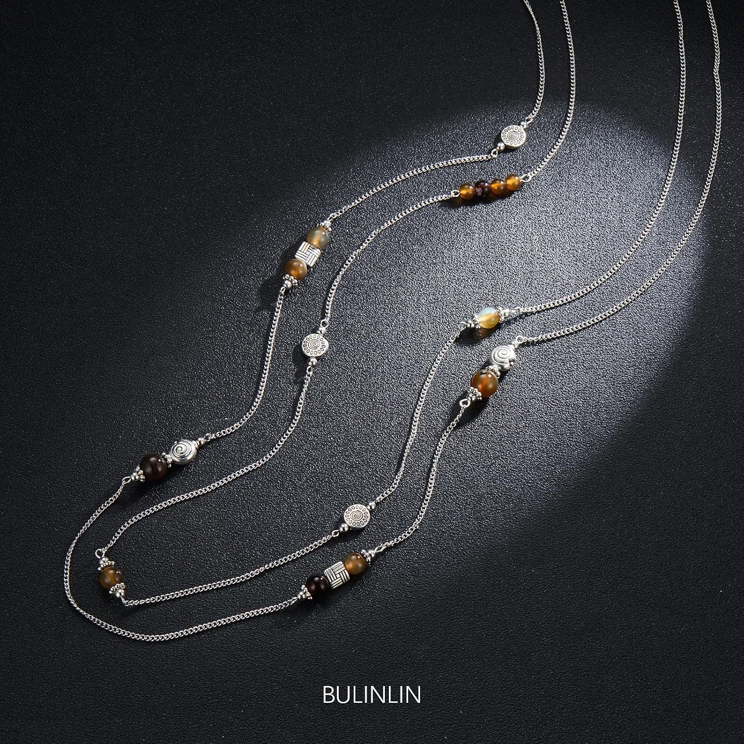 Thumbnail 1 de Bulinlin Damen lange Perlenkette mit Silber-Anhänger – Statement Halskette aus Modeschmuck