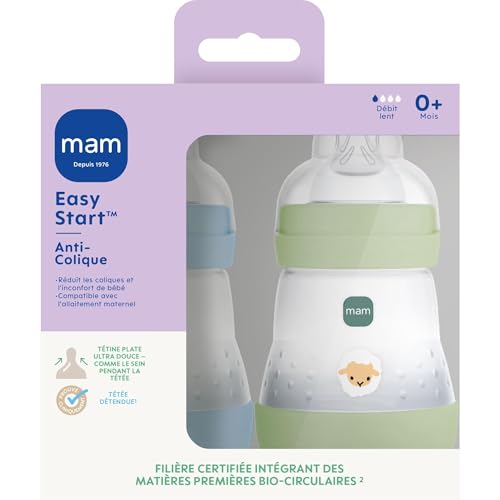 Detalle 1 de MAM Lot de 2 Biberons Easy Start Anti-Colique 160 ml – Océan + Nature