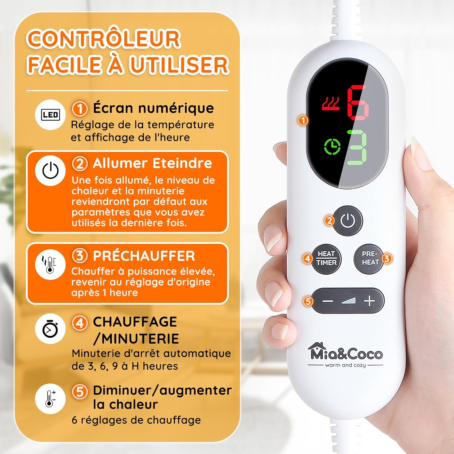 Detalle 2 de Coussin Chauffant Électrique Mia&Coco 60×100 cm — confort ciblé pour dos, épaules et nuque