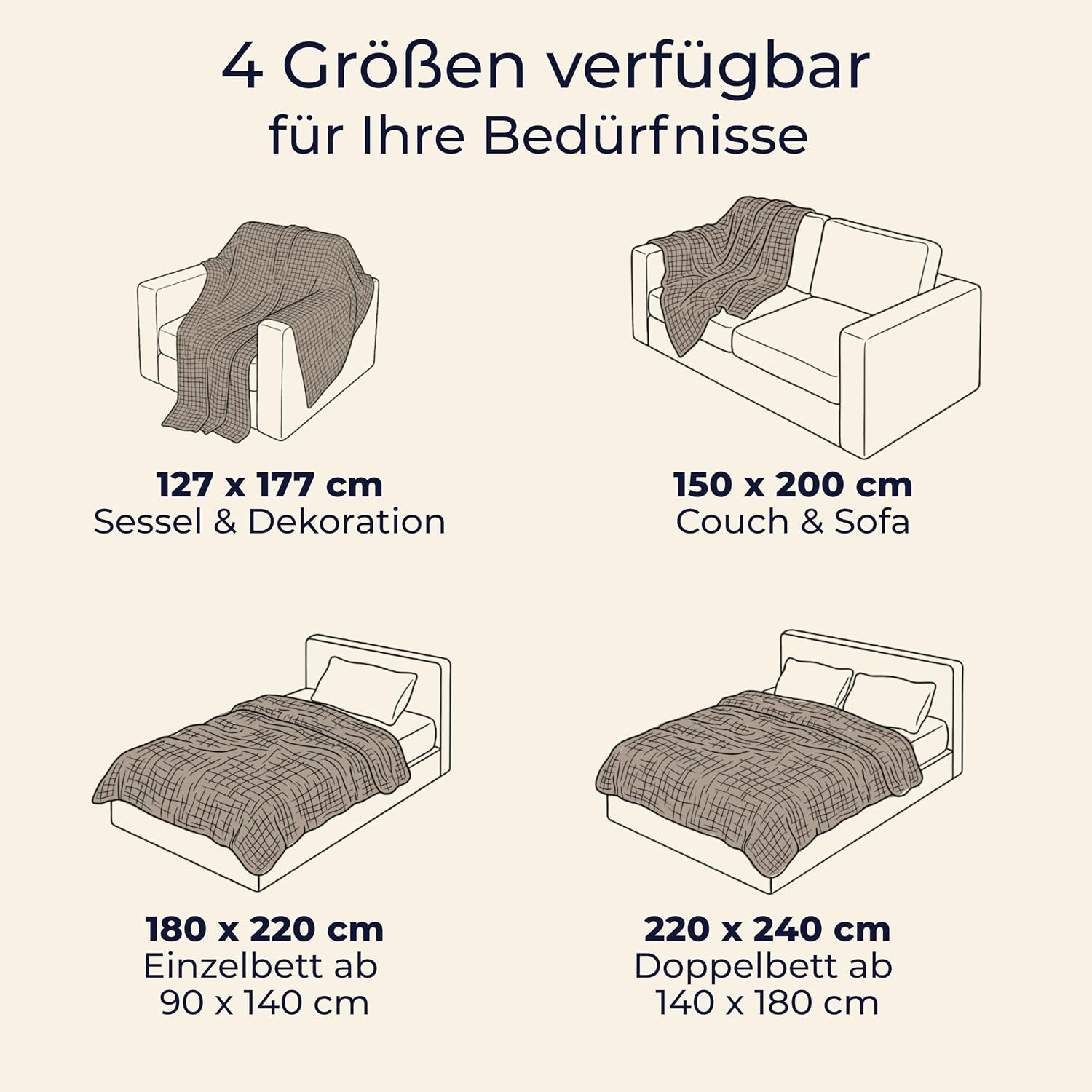 Thumbnail 2 de Dreamzie Musselin Tagesdecke 220x240 cm (Baumwolle, Oeko-Tex) – Taupe