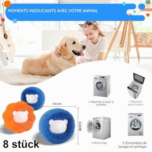 Detalle de Boule Anti Poils Machine à Laver de Yalisite – Absorbe Cheveux et Peluches, Orange+Bleu