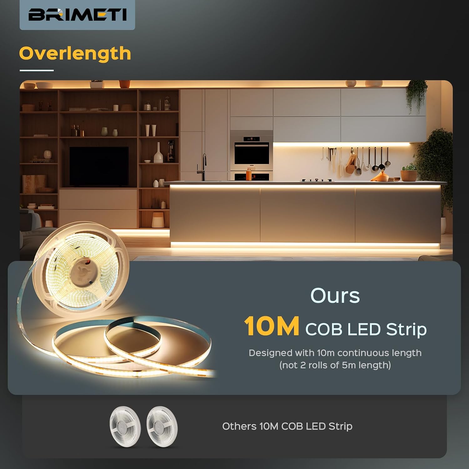 Thumbnail 1 de BRIMETI 24V-10M-8MM COB-ledstrip, 10 m, warm wit 3000K