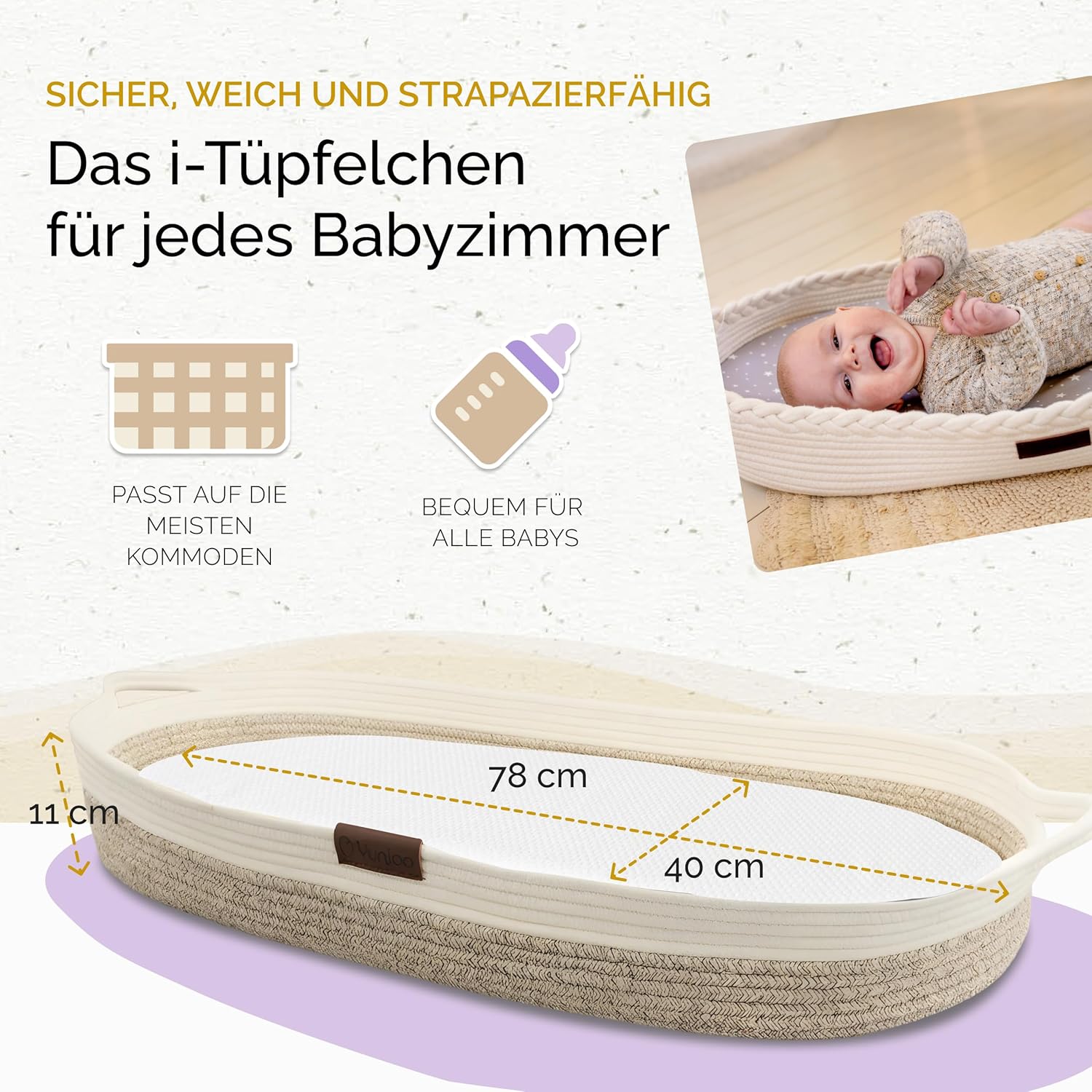 Thumbnail 4 de Yunioo Wickelkorb Baby mit Reise-Wickelauflage – weiche, wasserabweisende Hülle
