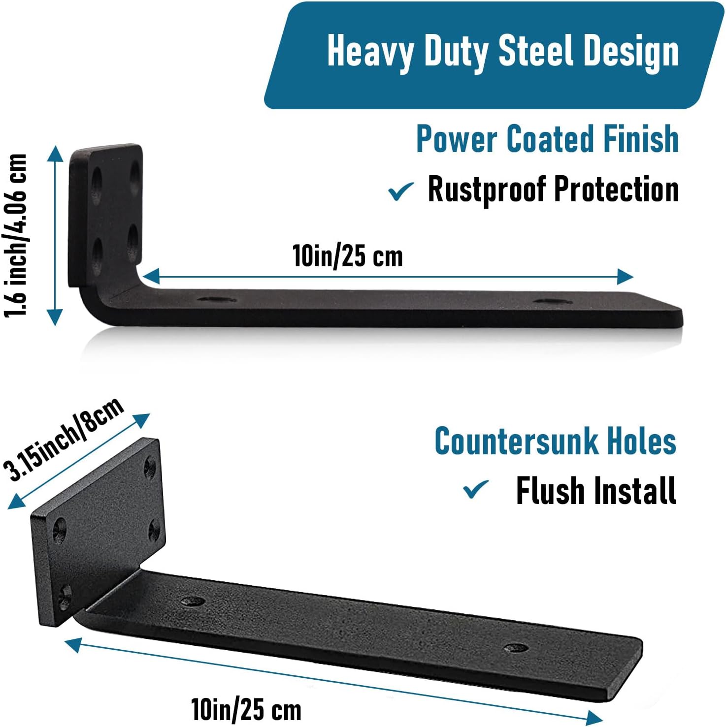 Thumbnail 1 de Heavy Duty Shelf Bracket 6 Pack — 25cm wall mounted angle floating shelf brackets (solid steel, black)