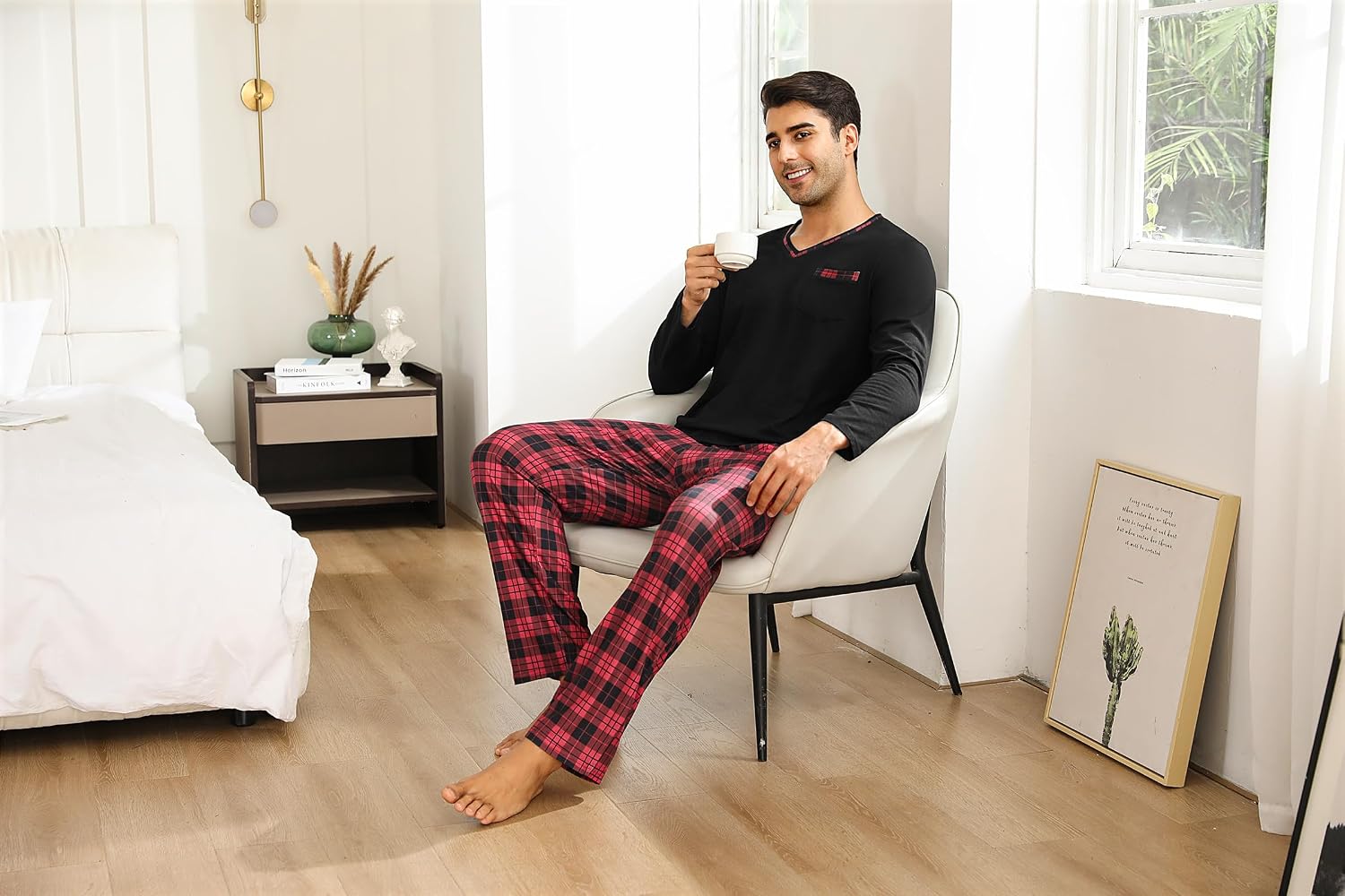 Thumbnail 2 de Demegimi Herren Pyjama Lang Winter kariert
