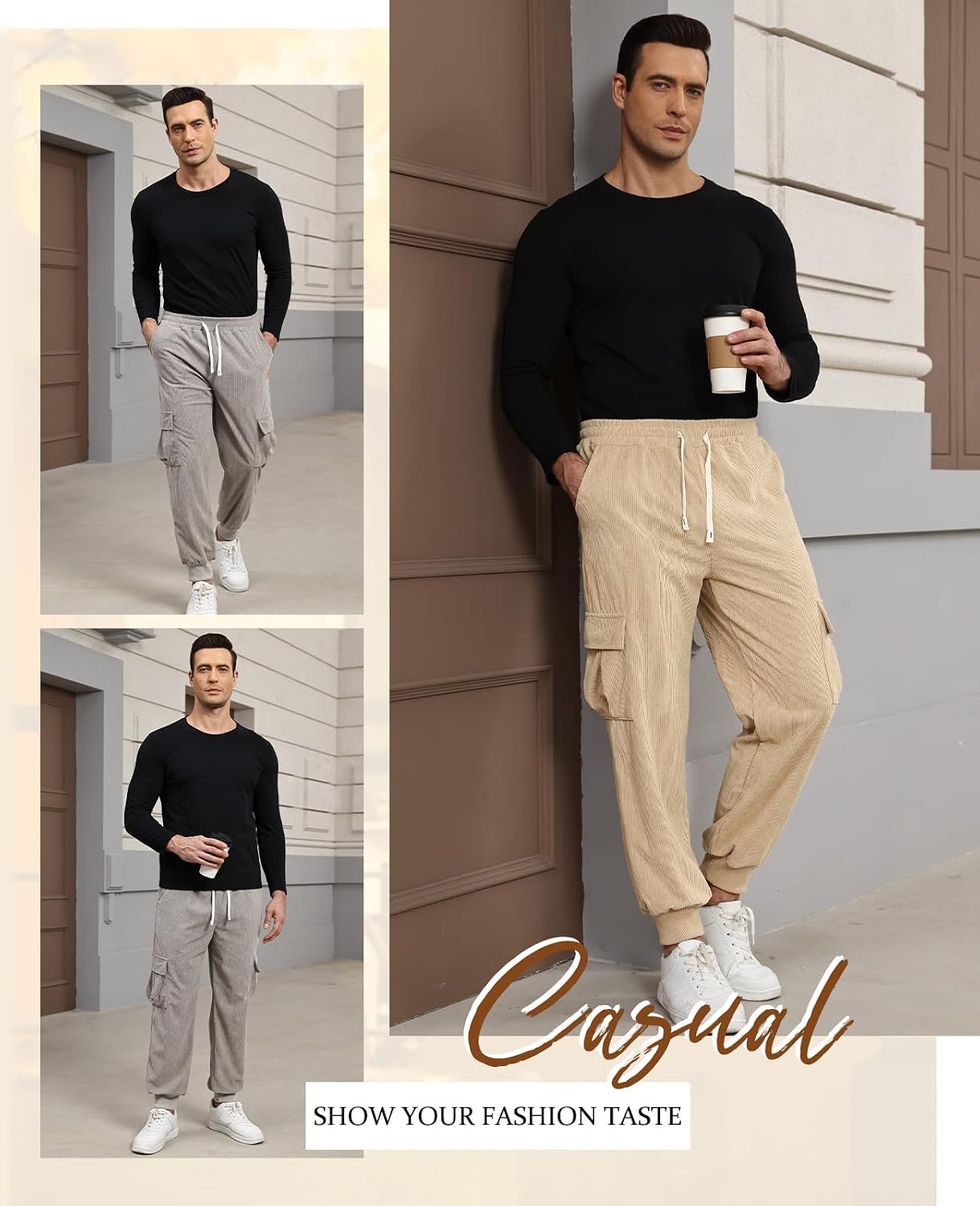 Detalle de Suwangi Homme Pantalon Jogging en Velours Côtelé Sport Cargo Survêtement