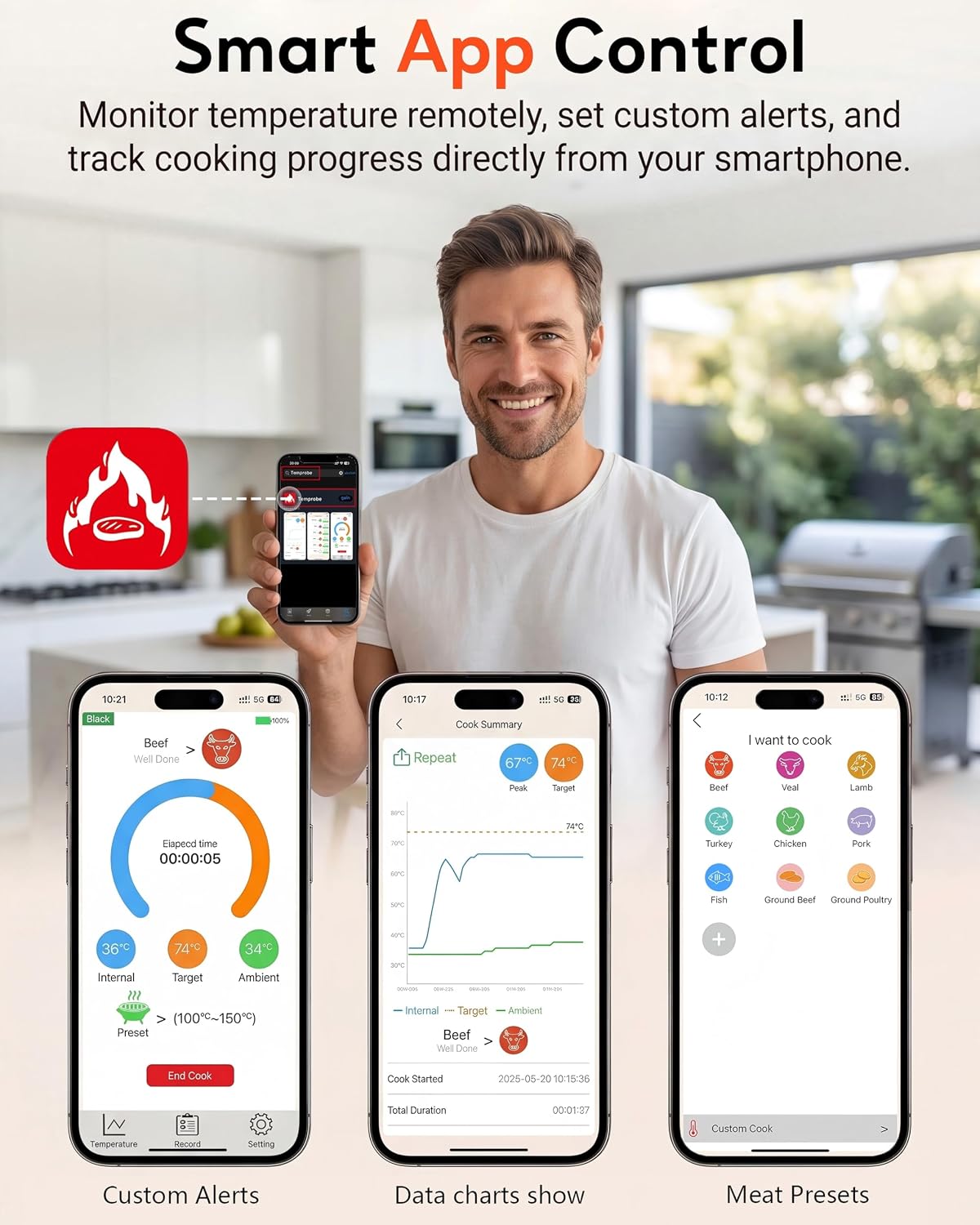 Detalle 2 de GJX DT-136 Wireless Meat Thermometer with Dual Probes, Bluetooth 5.3 and IP67