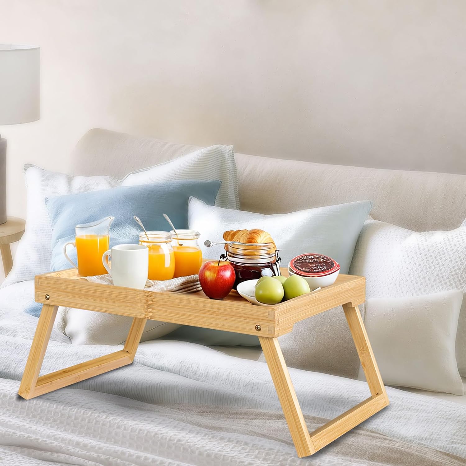 Detalle 2 de RRX CP-new8 bamboe bedtafel met inklapbare poten, beige