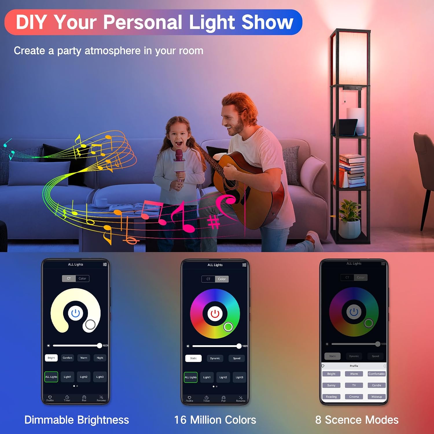 Thumbnail 4 de OUTON RGB Floor Lamp with Shelves: A tall, tech-smart lighting plus storage solution