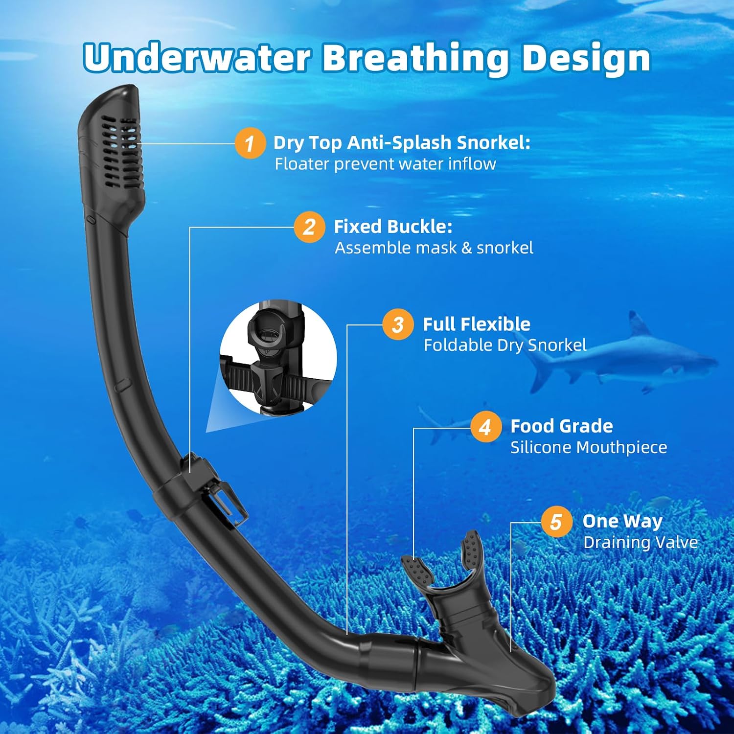 Thumbnail 4 de Snorkel Set Adults with Anti-Leak, Anti-Fog Panoramic Mask and Dry Top Snorkel