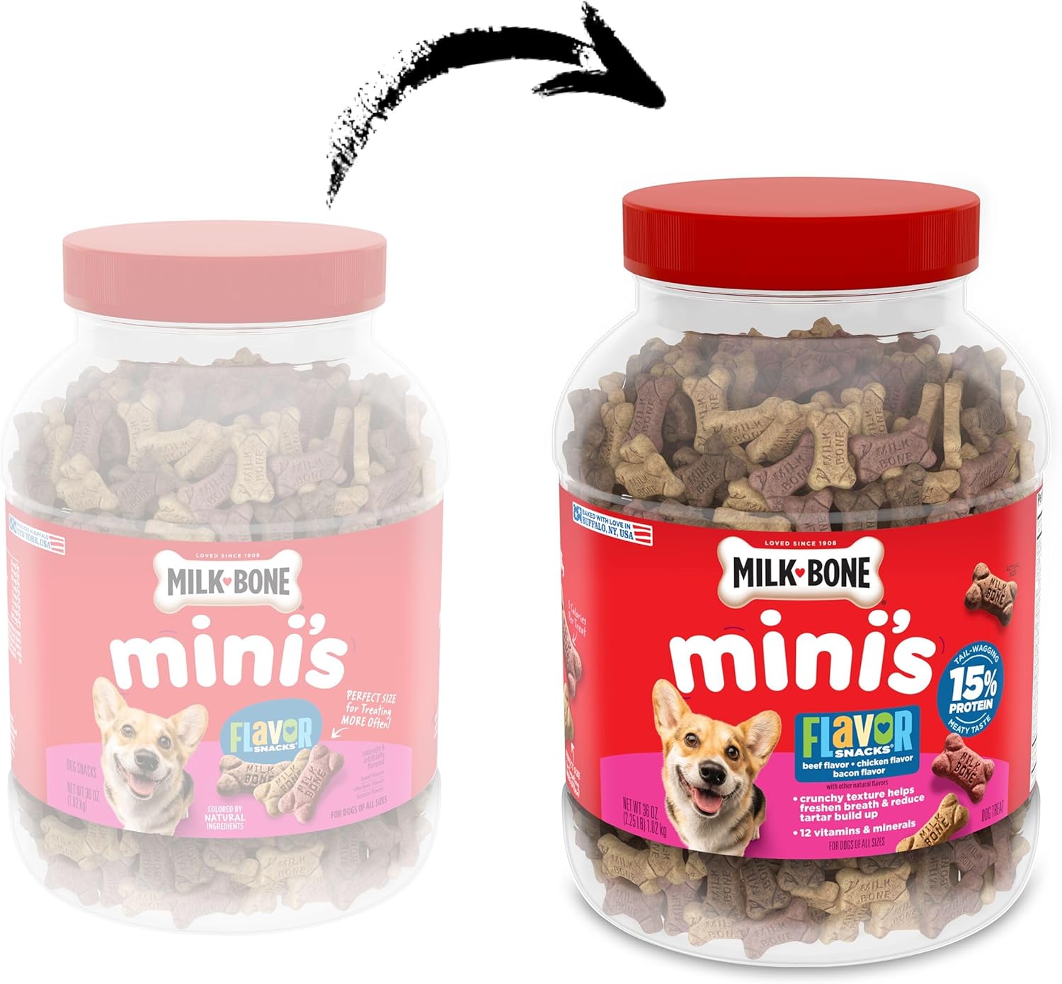 Detalle de Milk-Bone Flavor Snacks Mini’s Dog Biscuits — Flavored Crunchy Treats, 36 oz Canister