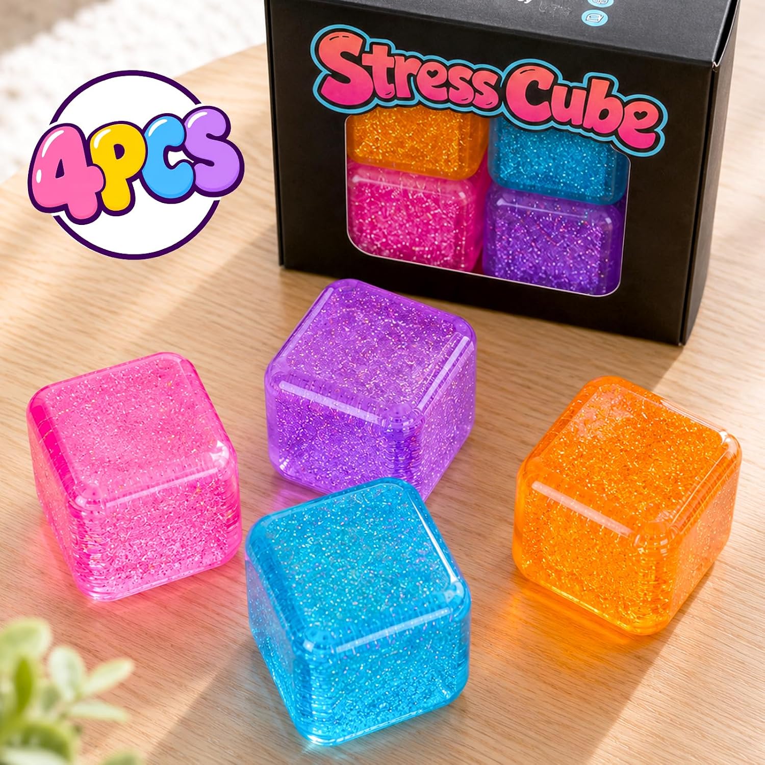 Detalle de Ksmky SJ20260409-squeeze toys Stress Cube Fidgets, 4-Pack TPR Set