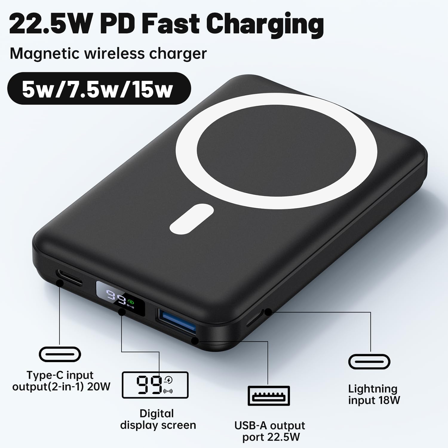 Detalle 2 de YAGOPAL MagSafe Power Bank 10000mAh portable charger