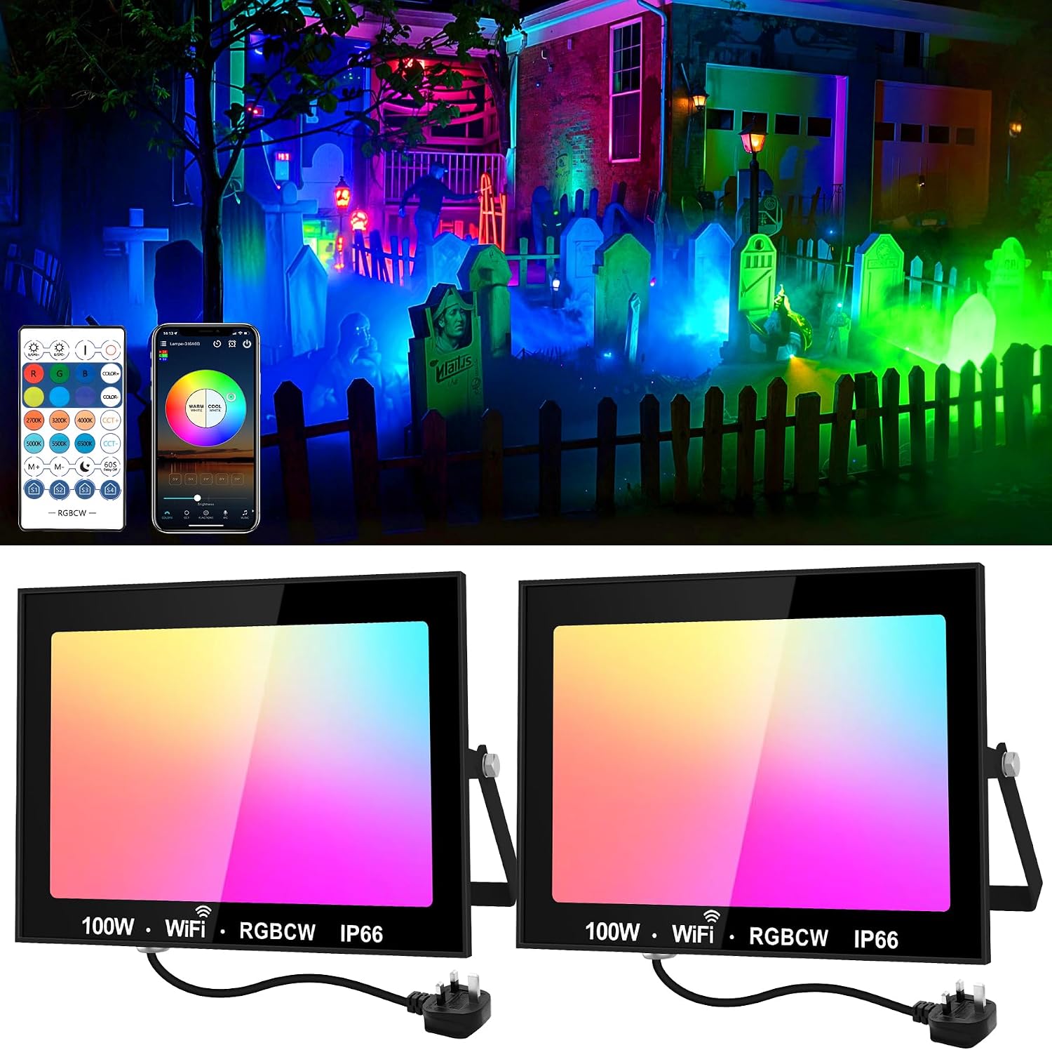 Detalle de NATPOW LED Flood Lights RGB 100W Outdoor Colour Changing