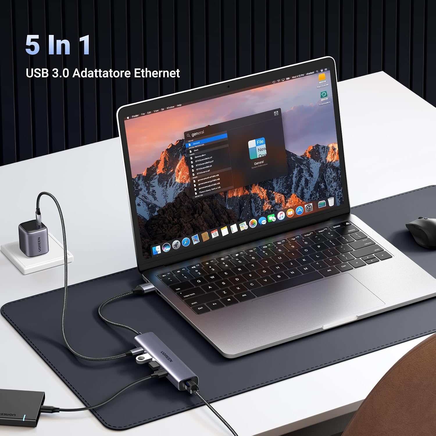 Detalle 2 de UGREEN Hub USB 3.0 Ethernet Alluminio