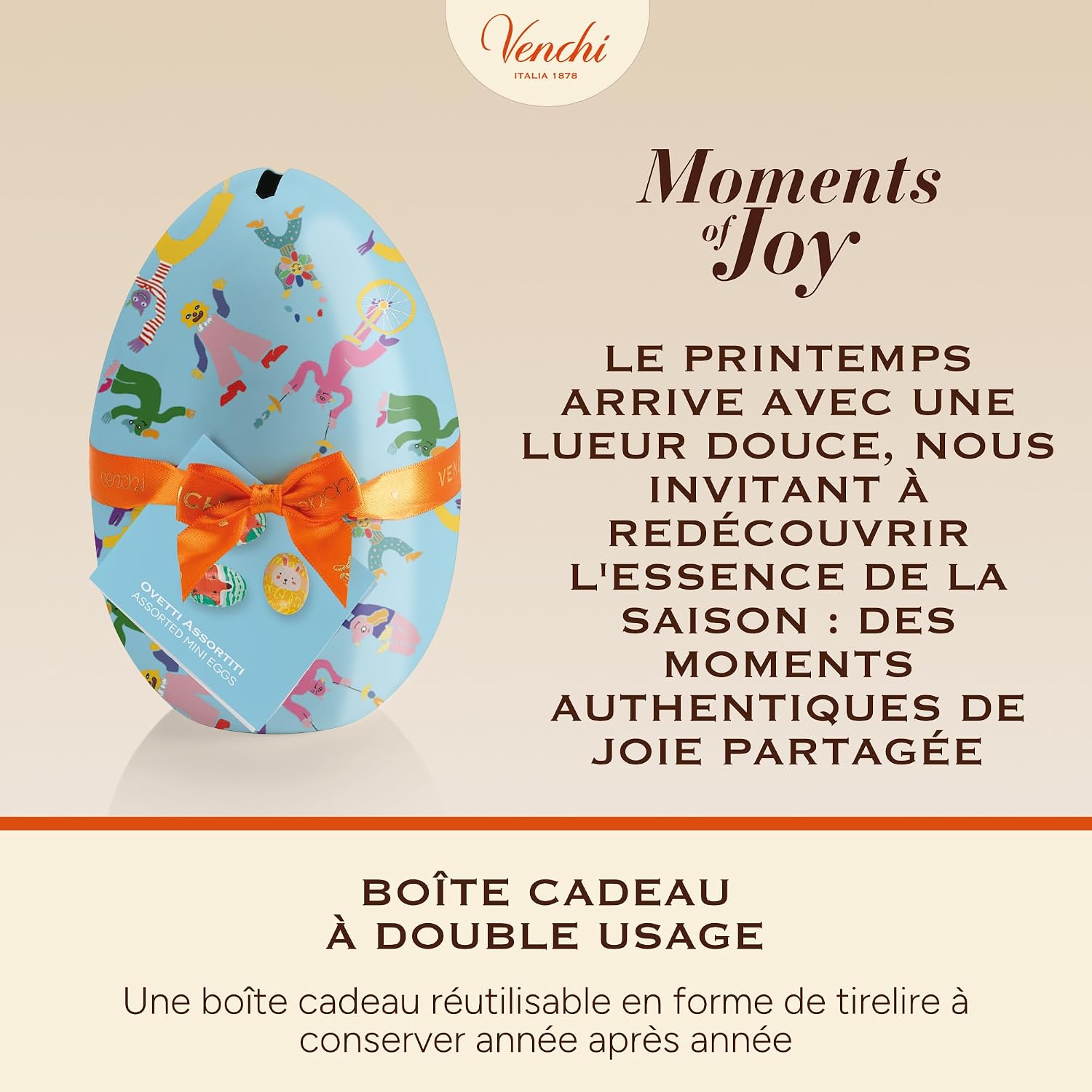 Detalle de Venchi tirelire en métal avec 9 petits œufs au chocolat (100 g) – Collection Printemps