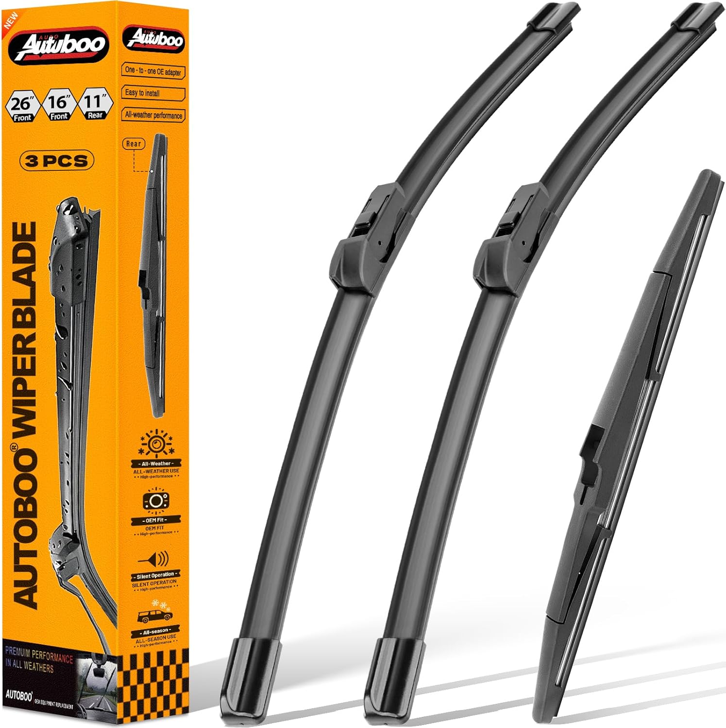 Detalle de AUTOBOO 26"+16" Windshield Wipers with 11" Rear Blade for Chevy Trax (2024-2025) – Pack of 3