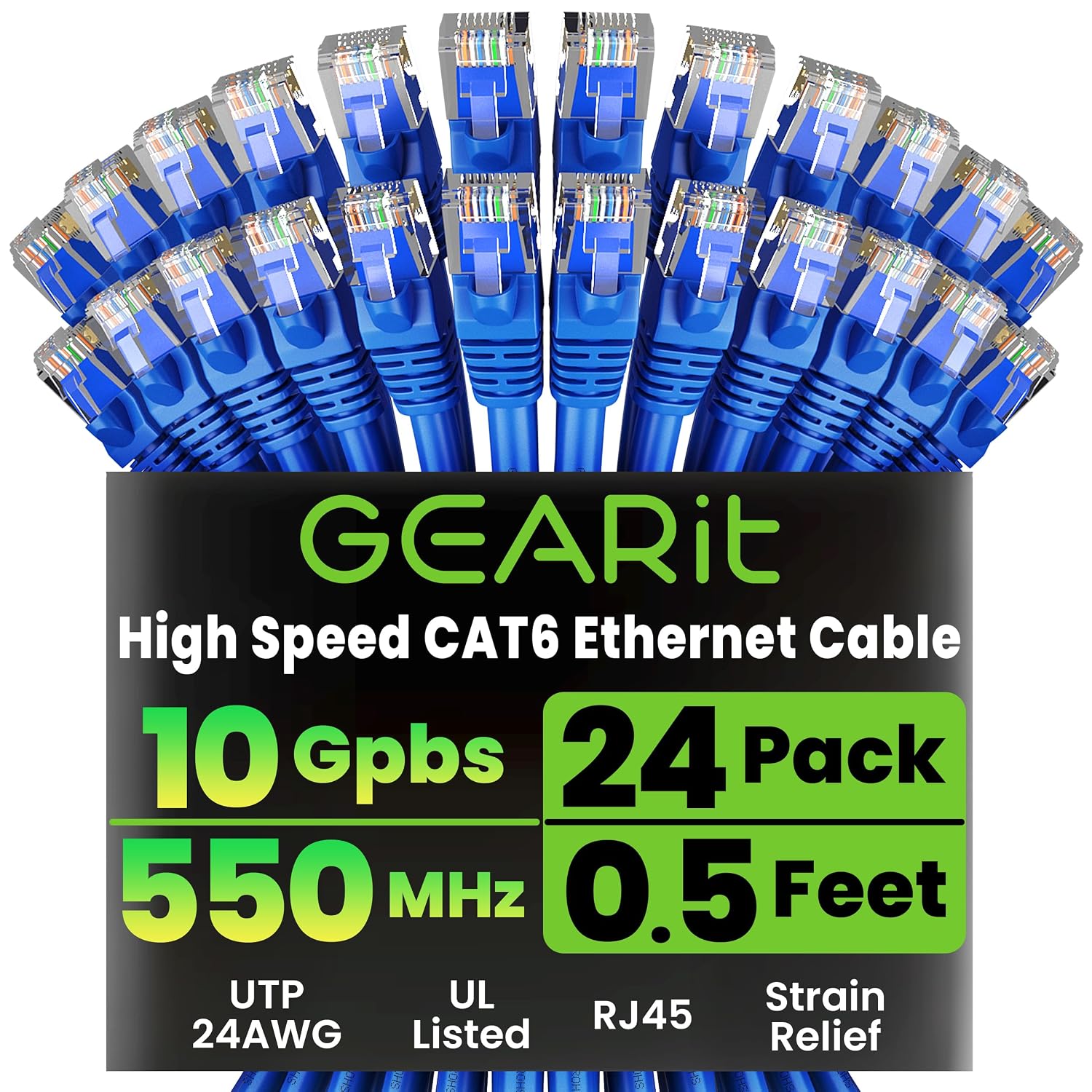 GEARit Cat 6 Ethernet Cable 24-Pack 0.5 ft