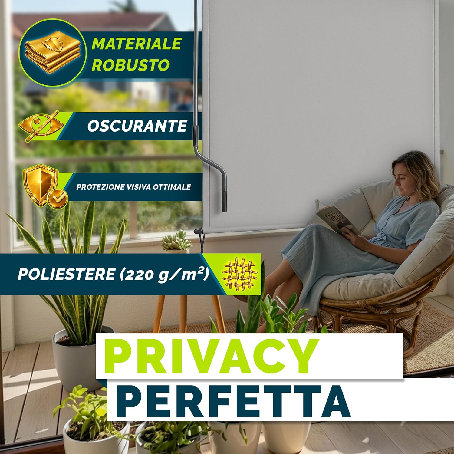Thumbnail 6 de tillvex Tenda da sole verticale 160 x 250 cm: protezione solare versatile per balcone, terrazza e giardino