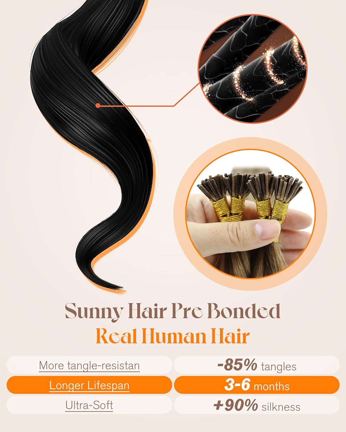 Thumbnail 3 de Sunny Hair 24 Inch I-Tip Pre-Bonded Human Hair Extensions (Cold Fusion), Brown Highlight/Blonde, 50g