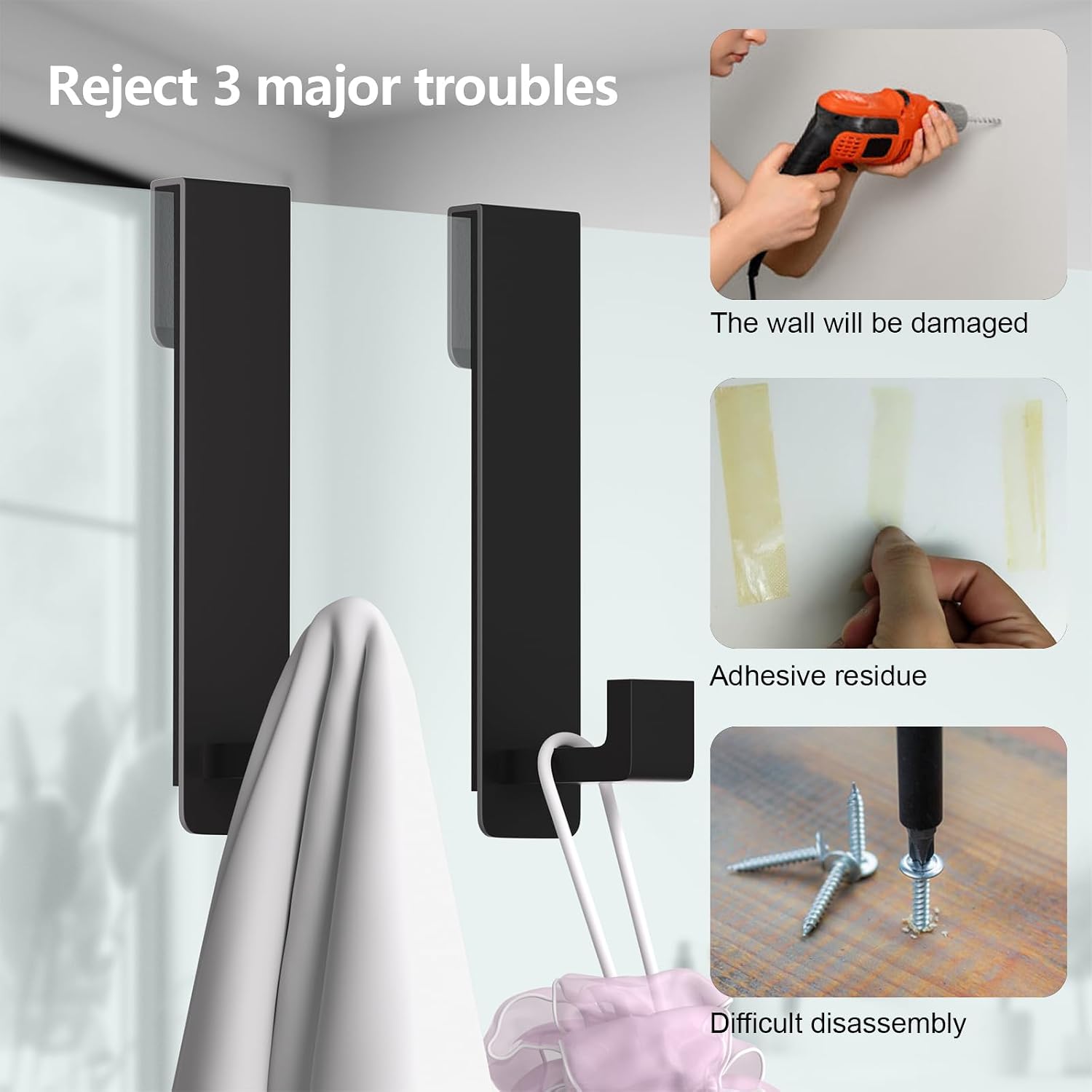 Detalle 2 de PMMASTO Shower Door Hooks, 7.5-Inch Black Stainless Steel, 2-Pack