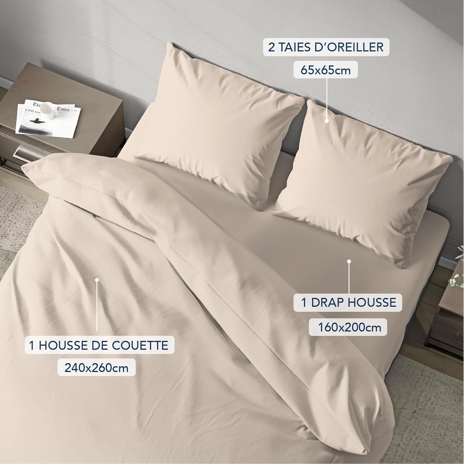 Detalle de Dreamzie Parure de Lit 160 x 200 – 4 Pièces en Microfibre 100 g/m², Oeko-Tex