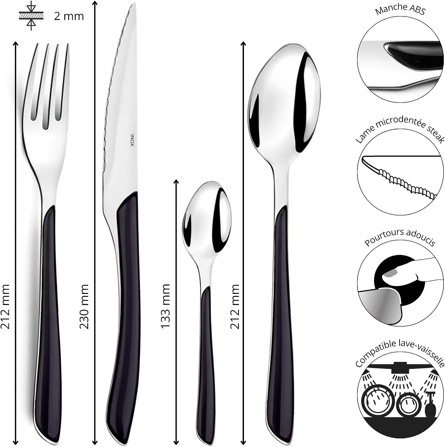 Detalle 2 de AMEFA Ménagère ECLAT Noir – 24 couverts pour 6 personnes (acier inox 18/0, finition brillante)