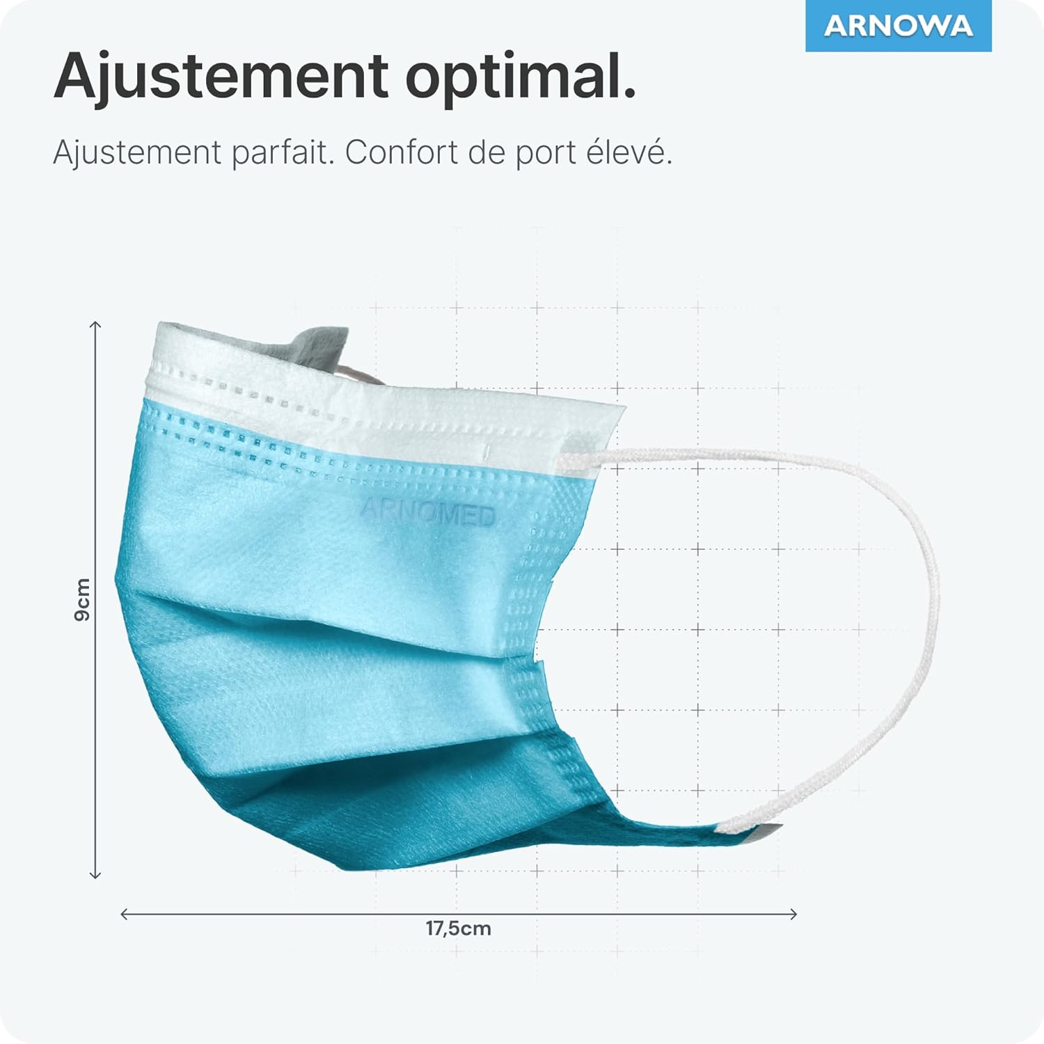 Detalle de ARNOMED masques médicaux chirurgicaux type IIR EN 14683 (50 pièces) – bleus