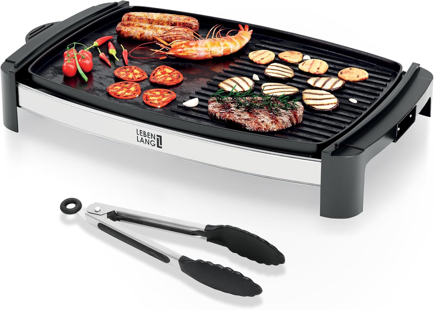 Detalle de LEBENLANG Griglia Elettrica XXL 2000W con pinze, piastra 45×30 cm
