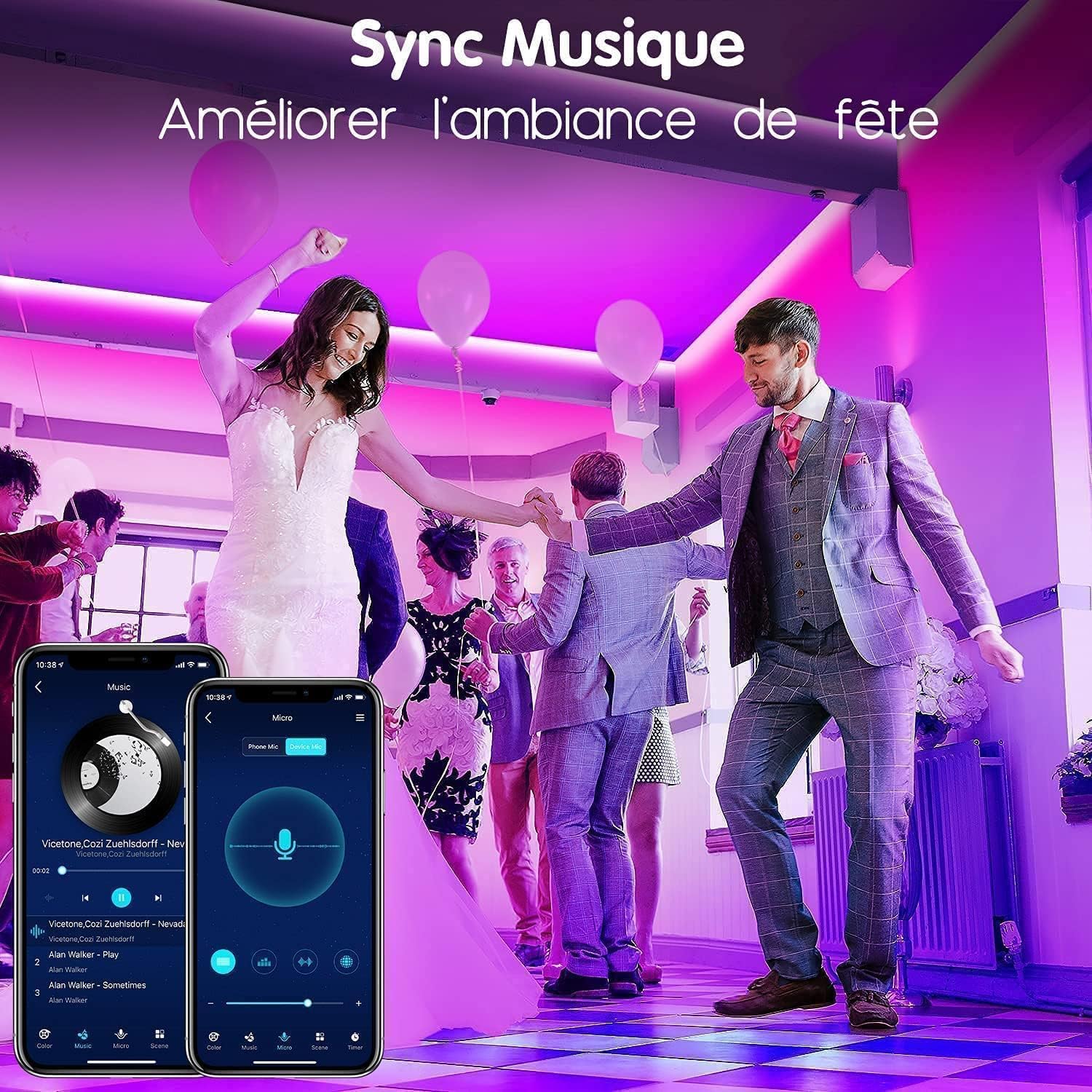 Detalle de Keepsmile Ruban Led 30m (15m x 2) – Bande LED Bluetooth avec Télécommande IR 44 touches et APP, décoration lumineuse pour chambre et bureau