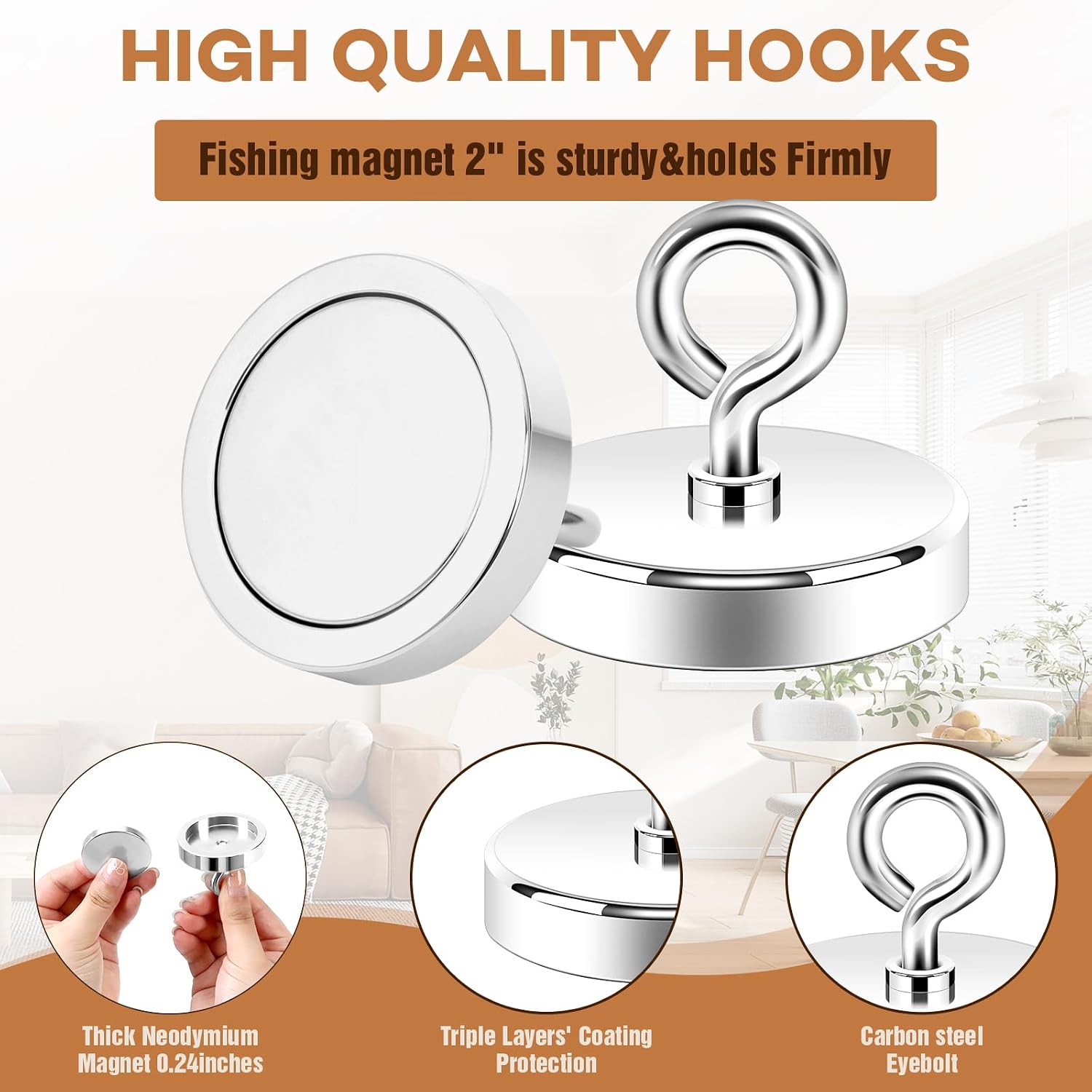 Detalle de Neosmuk Fishing Magnet 300 lb+ — Robust CNC Machined Base with High-Powered Neodymium Magnet