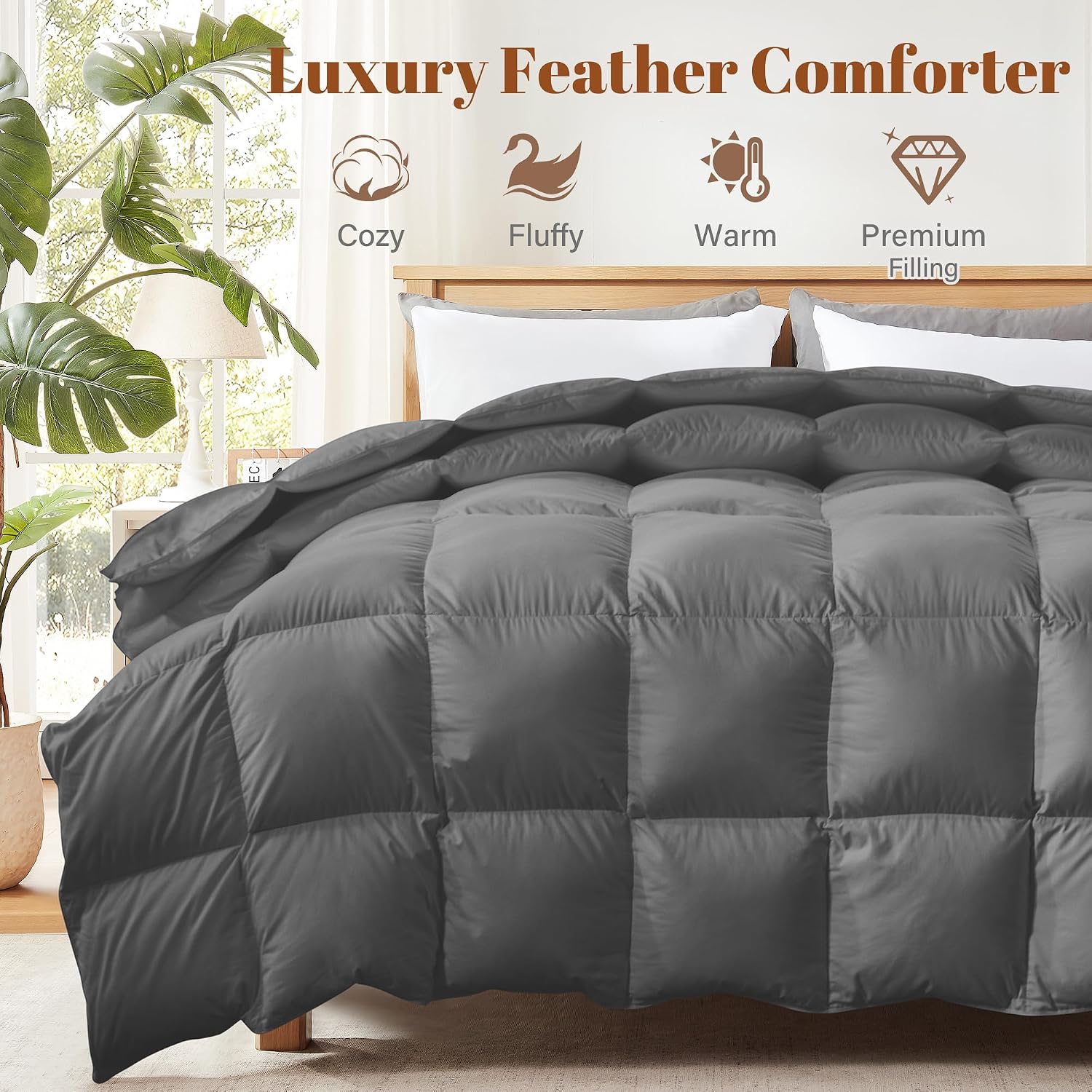 Detalle 2 de Cosybay Queen Feather and Down Fiber Comforter Insert, Cotton Shell, Medium Warmth