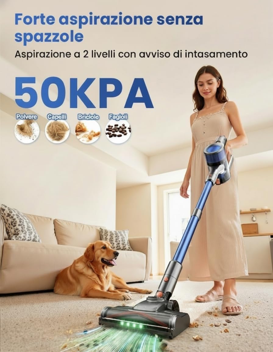 Thumbnail 1 de Dzaki Aspirapolvere Senza Fili 45KPa, 50 Mins, Display LED, Autoportante, 6×2500 mAh – Blu