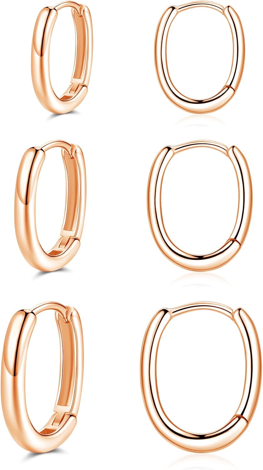 Thumbnail 5 de Cangall 925 Sterling Silver Oval Huggie Earrings 3 pairs