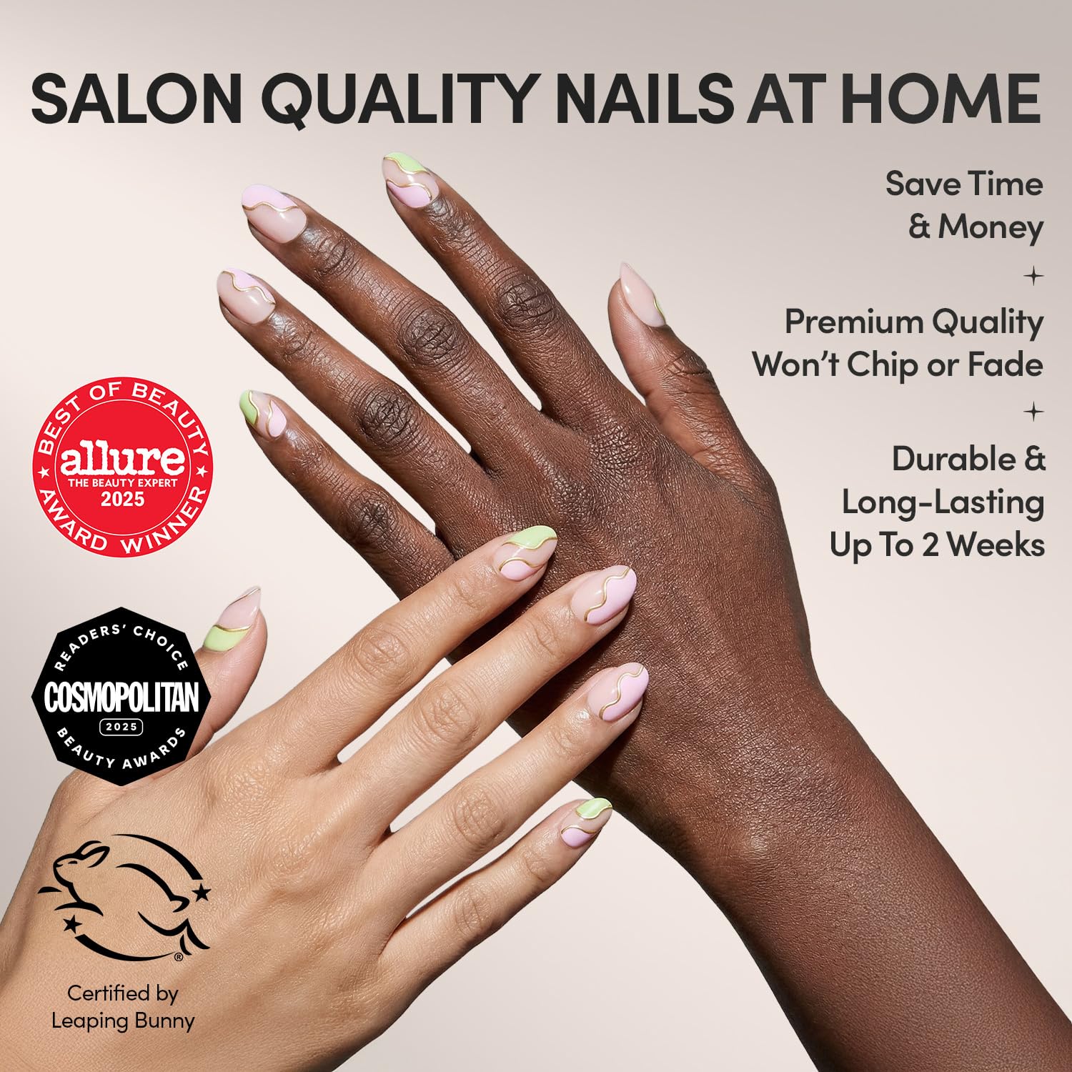 Thumbnail 1 de Glamnetic Press On Nails - Short Oval Strawberry Matcha Kit (30 Nails, 15 Sizes) with Glue and Accessories