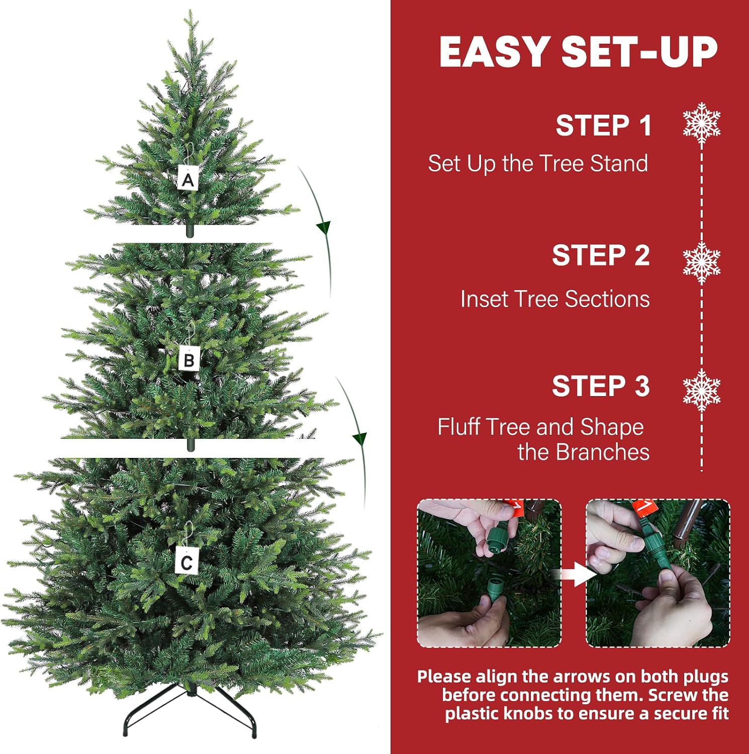 Detalle 1 de Hykolity JY-LV650-S 7.5 ft Prelit Christmas Tree, PE/PVC Foliage, 450 Warm White LEDs