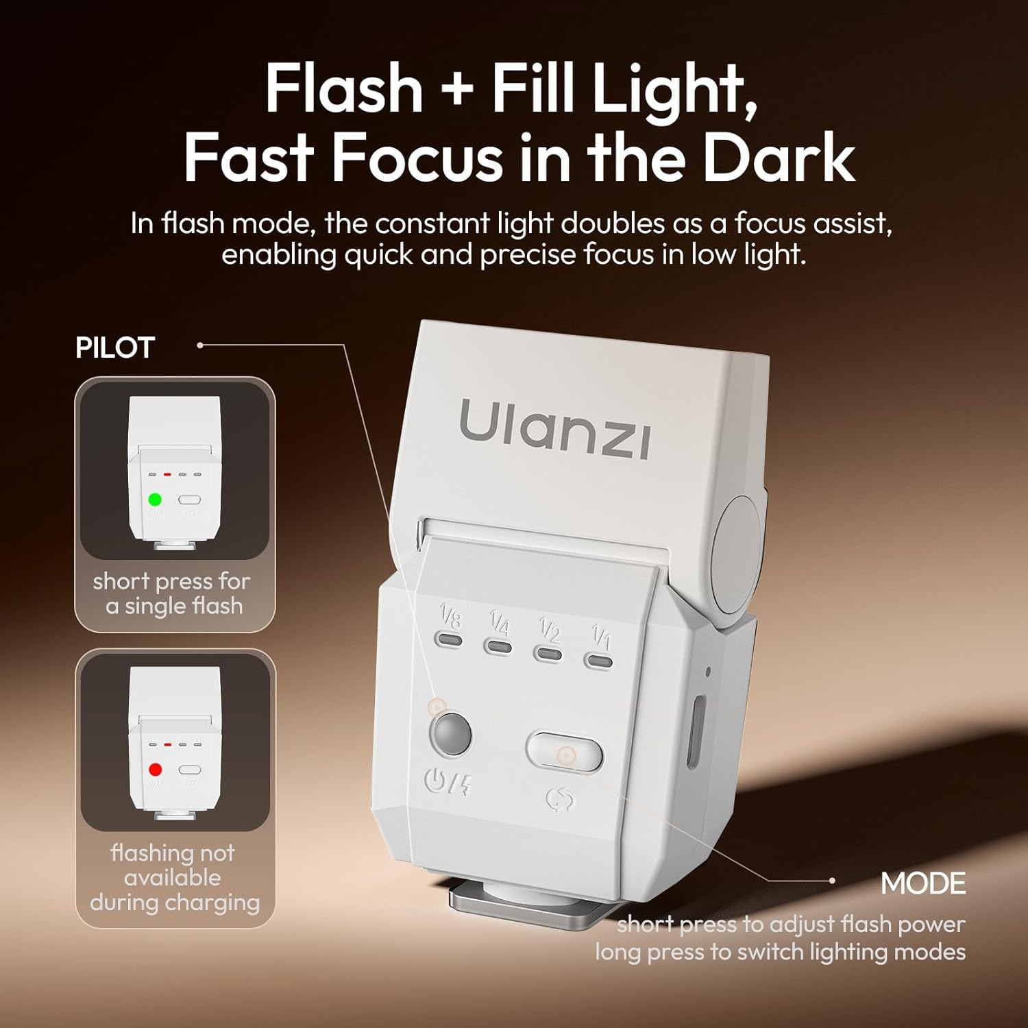 Thumbnail 2 de ULANZI SL03 Mini Camera Flash with Video Light (GN8, 6500K) for Sony/Canon/Fuji DSLRs