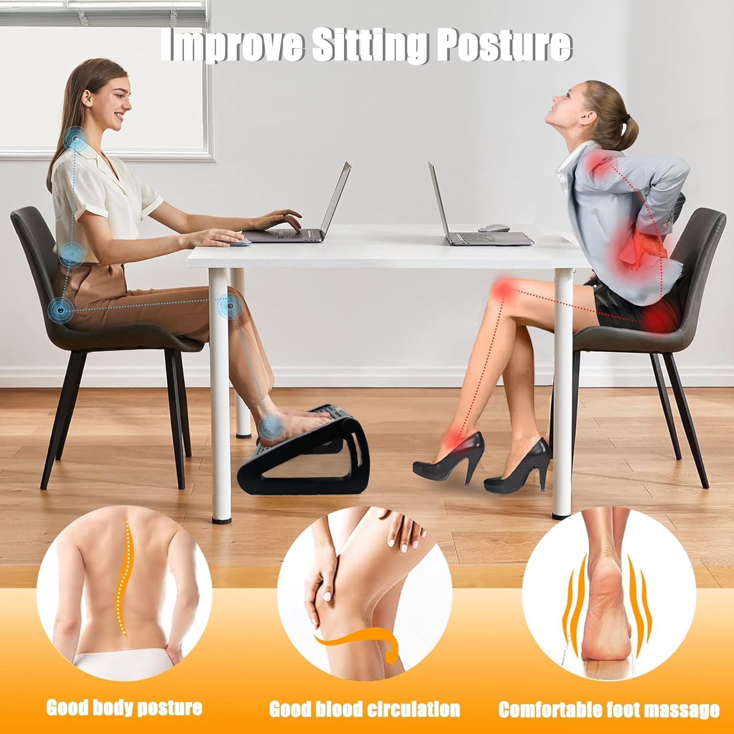 Detalle de Office Foot Rest Adjustable Height with Roller Massager
