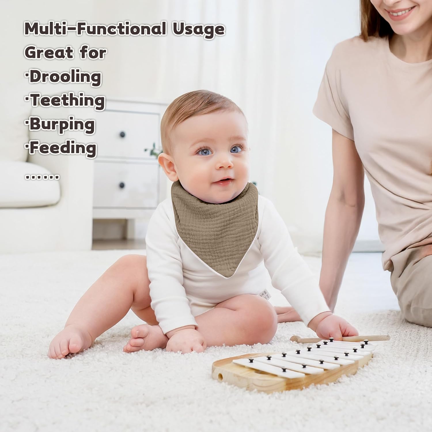 Detalle 2 de Susurration muslin baby drool bibs (triangle, adjustable, 6-pack) – blue, one size