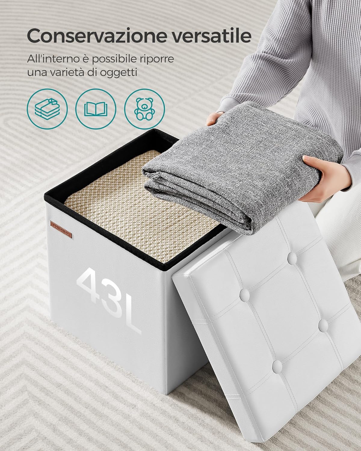 Thumbnail 4 de SONGMICS Pouf contenitore pieghevole LSF030K11 da 38 cm con portata fino a 300 kg