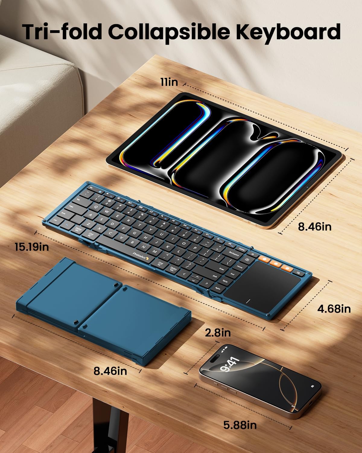 Detalle de ProtoArc XK01 TP Foldable Keyboard with Touchpad, 88 Keys, Bluetooth 5.1